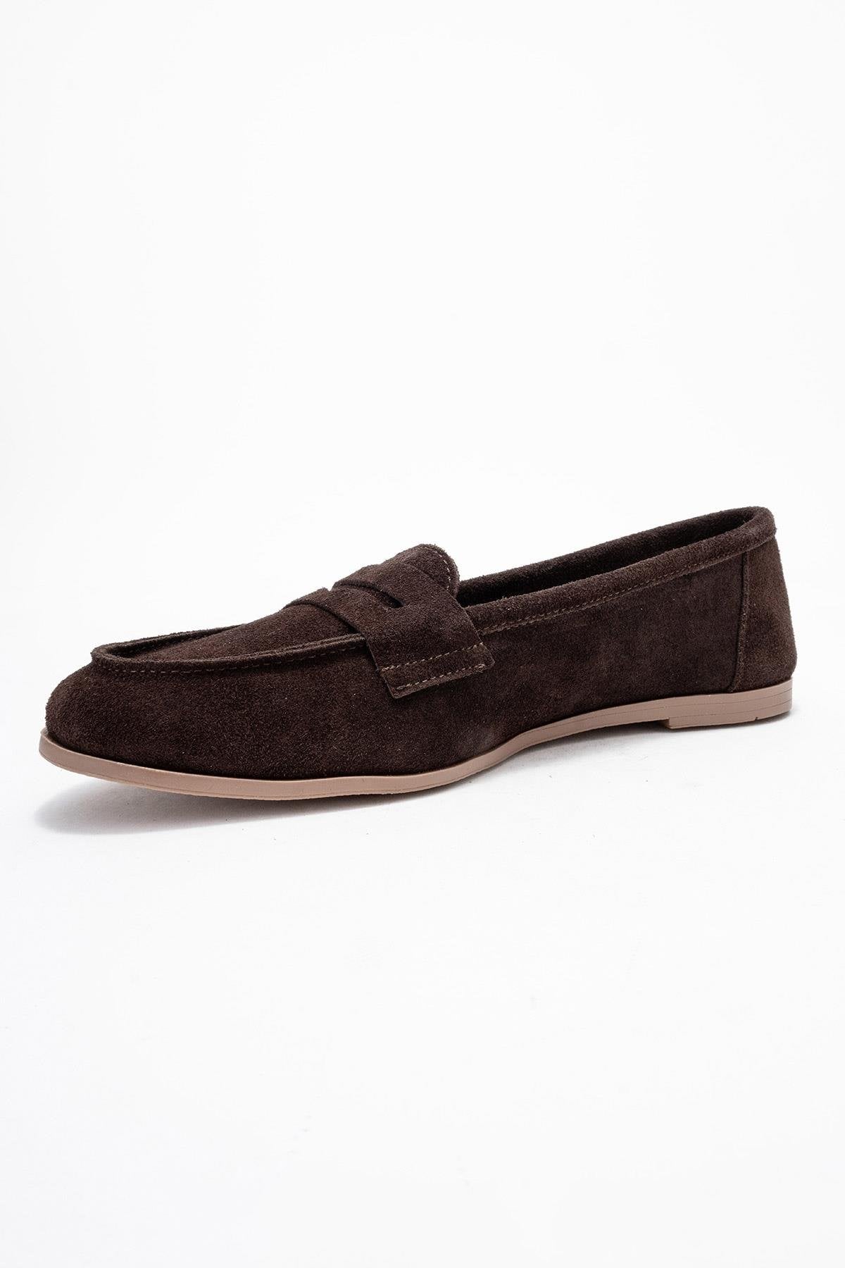 F02 - Dark Brown Genuine Leather Loafer Shoe – heel view showing leather, Vowalisse