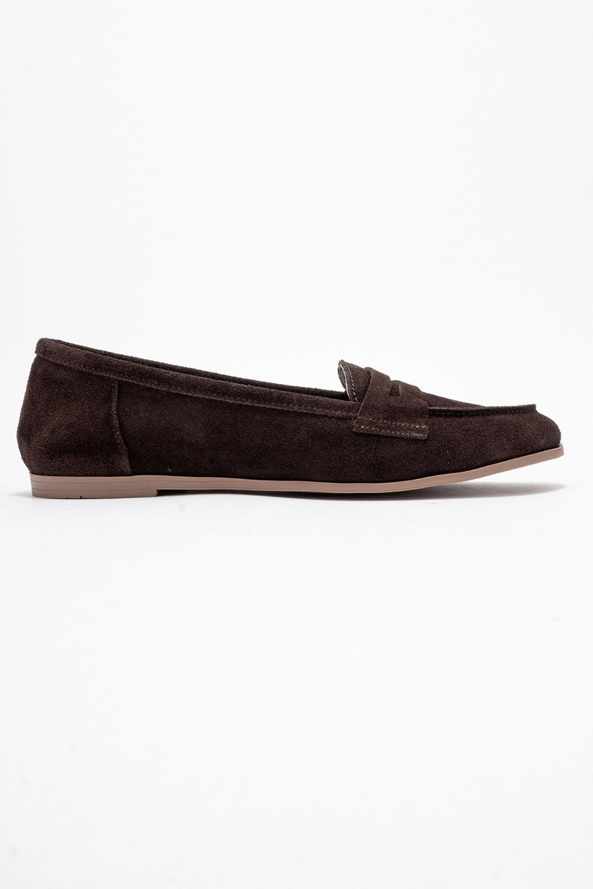 F02 - Dark Brown Genuine Leather Loafer Shoe – top view showing leather, Vowalisse