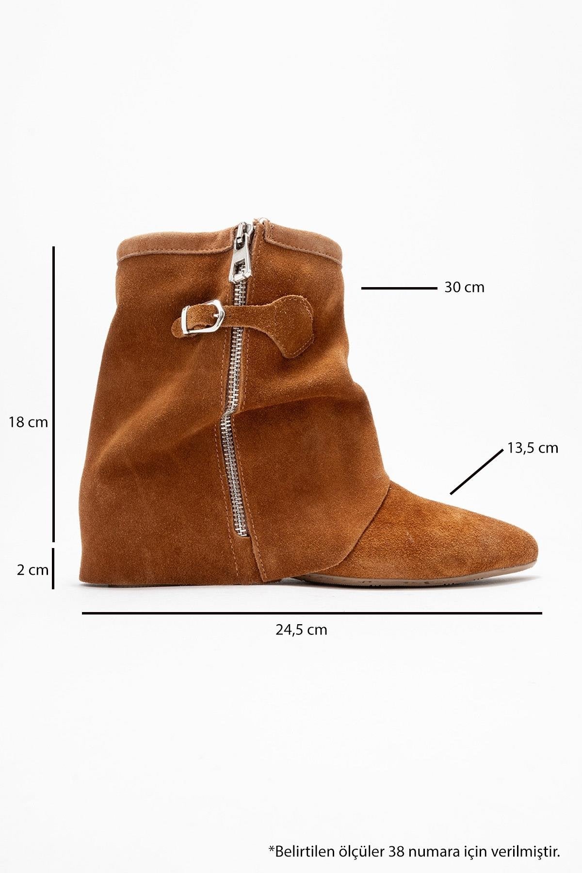 Noar - Cognac Genuine Leather Ruched Zip Boot – top view showing leather, suede, Vowalisse