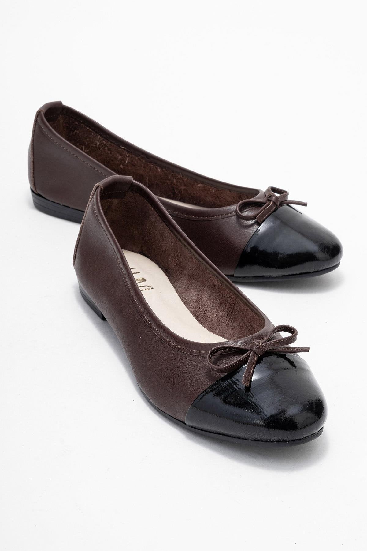 Jens - Black Genuine Leather Bow Ballet Flat – front three-quarter view showing bow, leather, black, Vowalisse