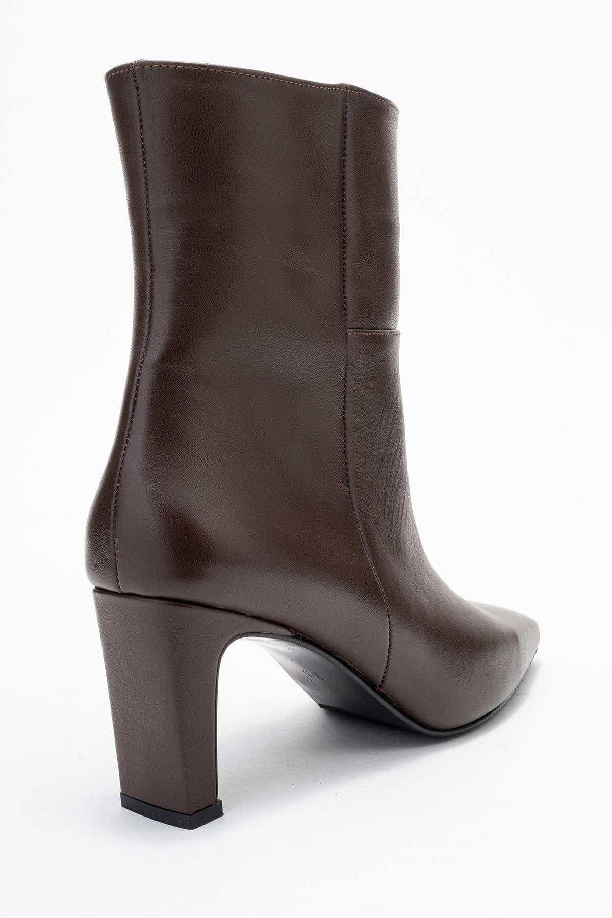 Kyoto - Cognac Genuine Leather Block Heel Boot – back view showing leather, Vowalisse