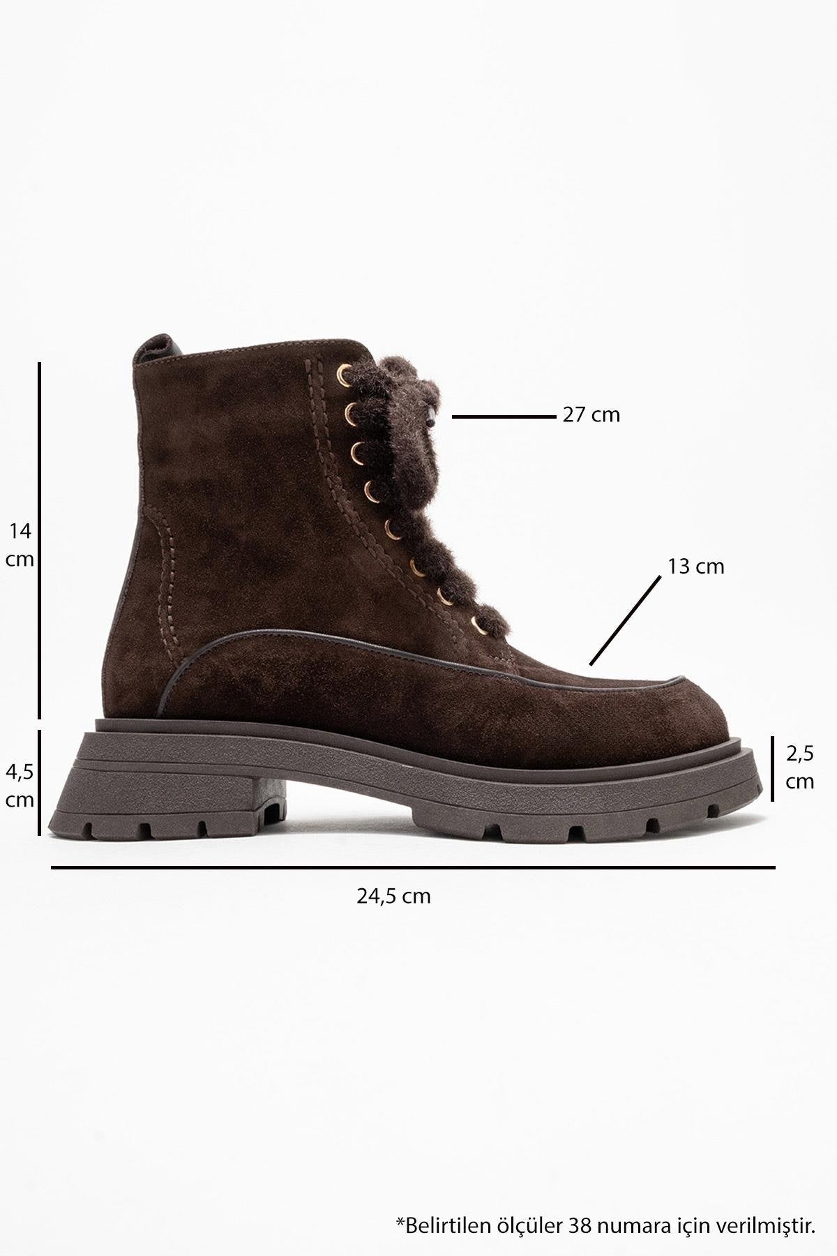 Mina - Brown Genuine Leather Combat Boot – top view showing leather, suede, Vowalisse