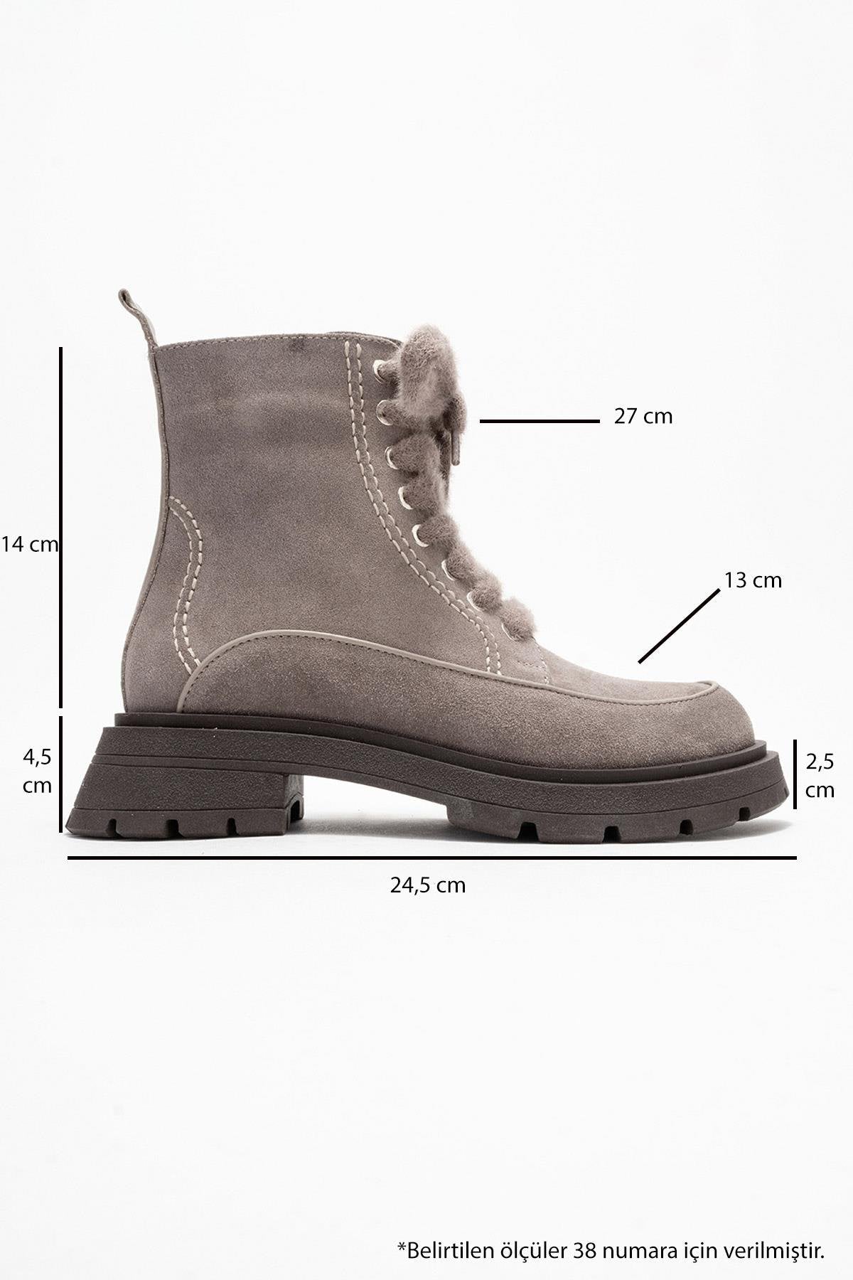 Mina - Taupe Genuine Leather Combat Boot – top view showing leather, suede, Vowalisse