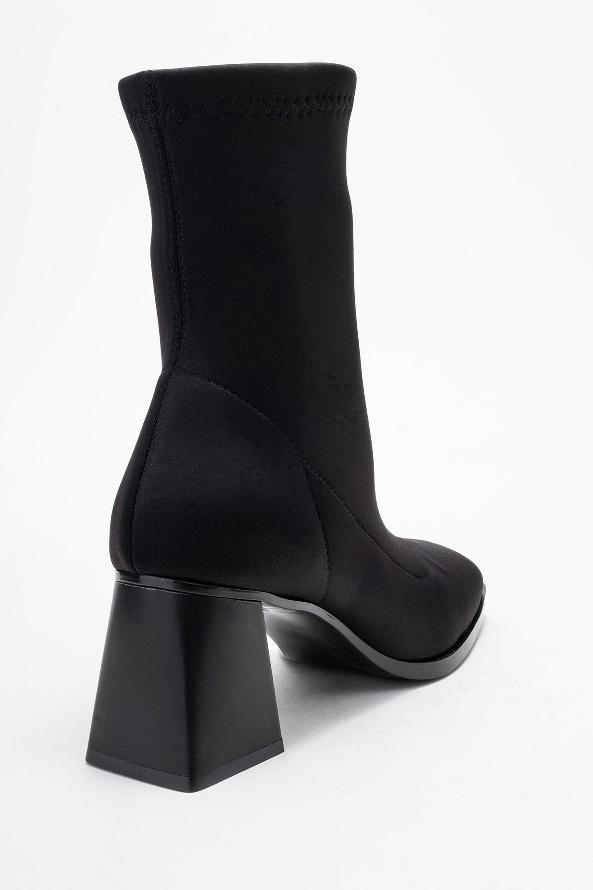 Plesa - Black Scuba Block Heel Boot – back view showing black, Vowalisse