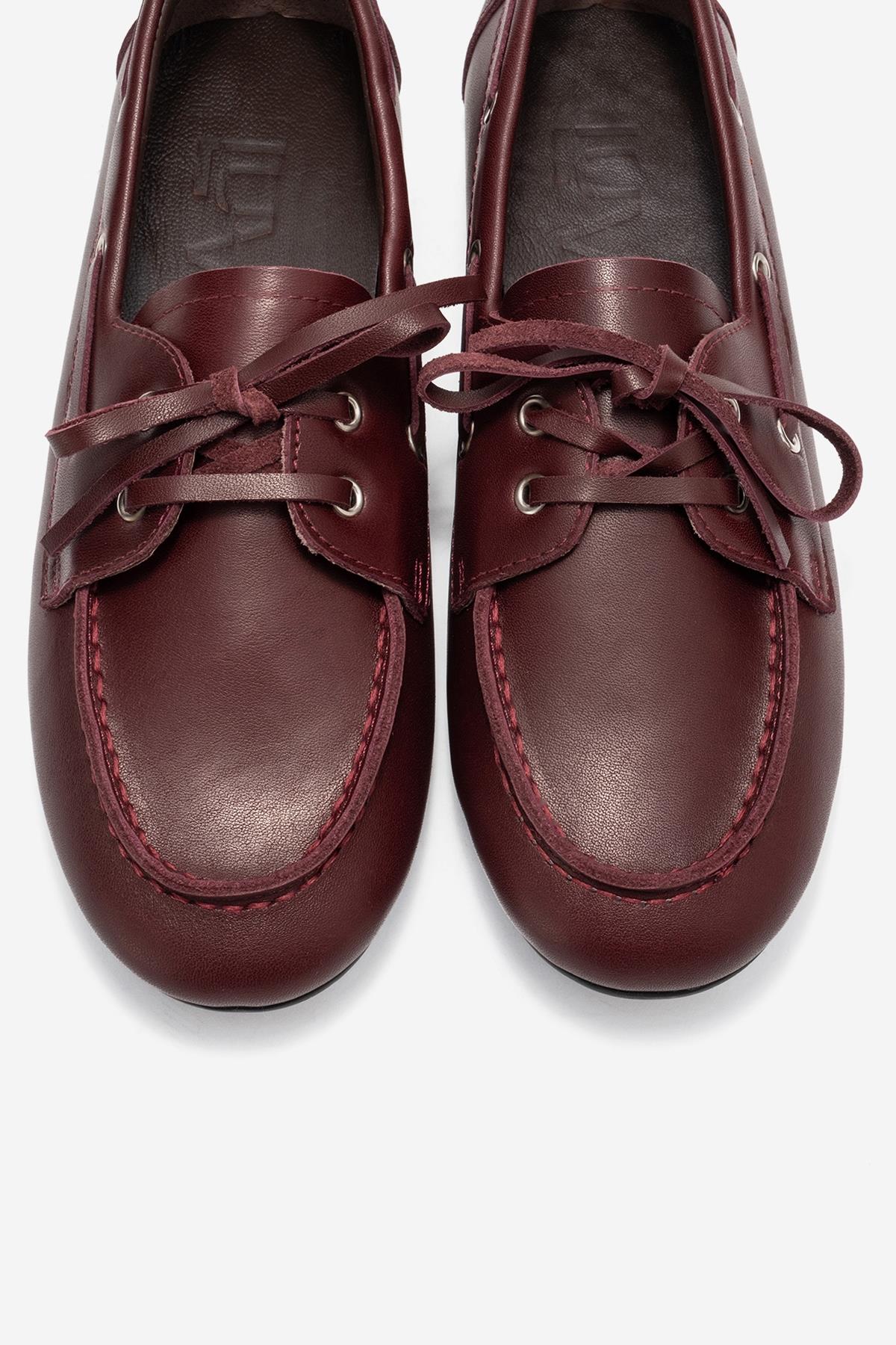 Serelis - Burgundy Genuine Leather Lace-Up Loafer – side view showing lace, leather, Vowalisse