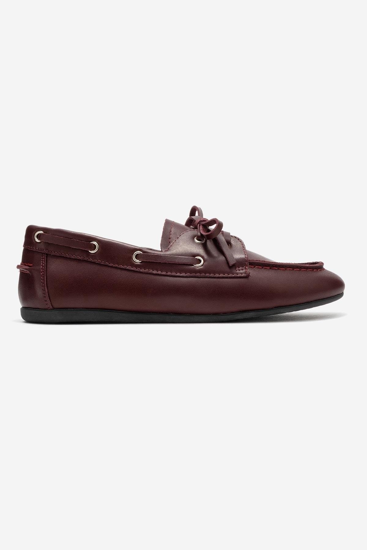 Serelis - Burgundy Genuine Leather Lace-Up Loafer – top view showing lace, leather, Vowalisse