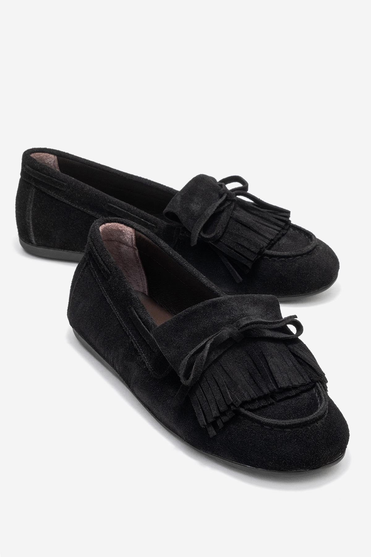 Axeli - Black Suede Genuine Leather Bow Tassel Loafer – front three-quarter view showing bow, leather, suede, Vowalisse
