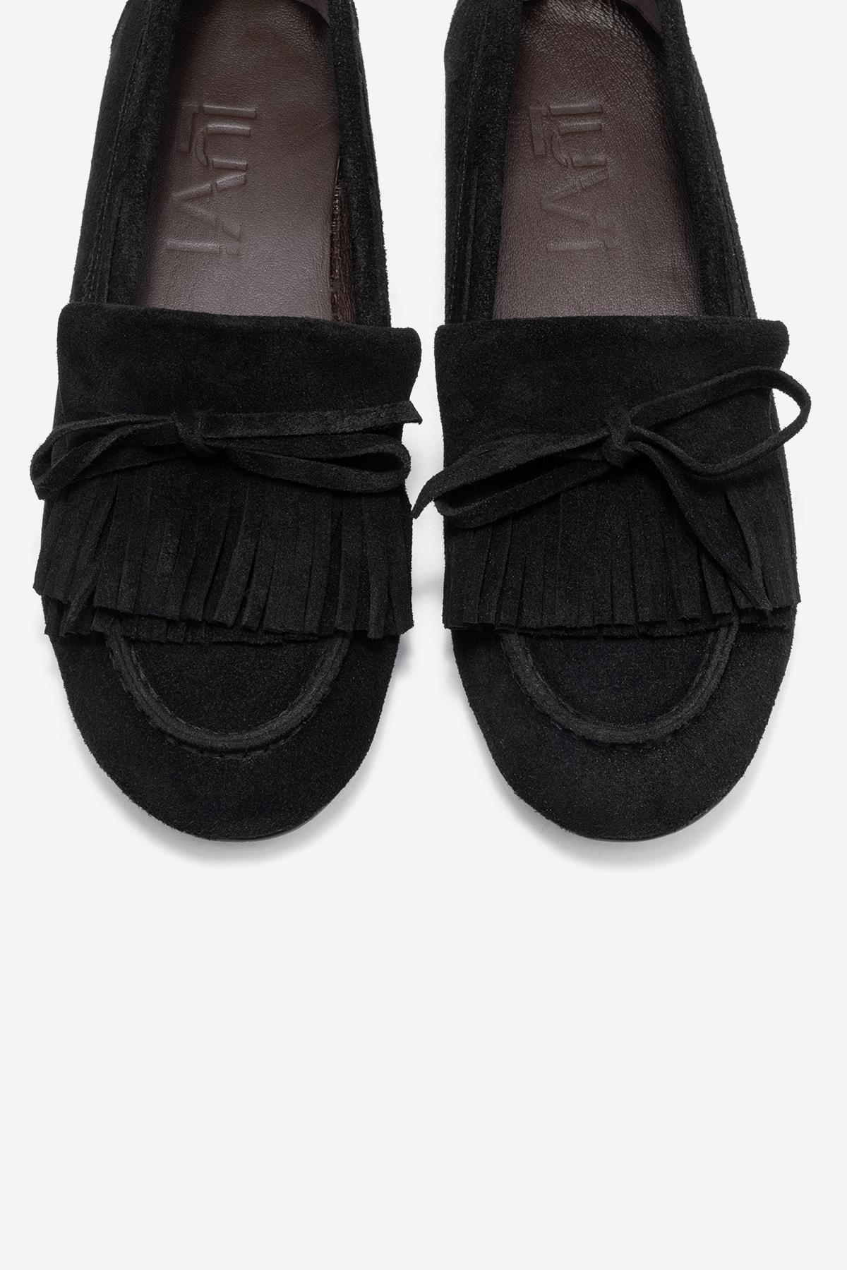 Axeli - Black Suede Genuine Leather Bow Tassel Loafer – side view showing bow, leather, suede, Vowalisse