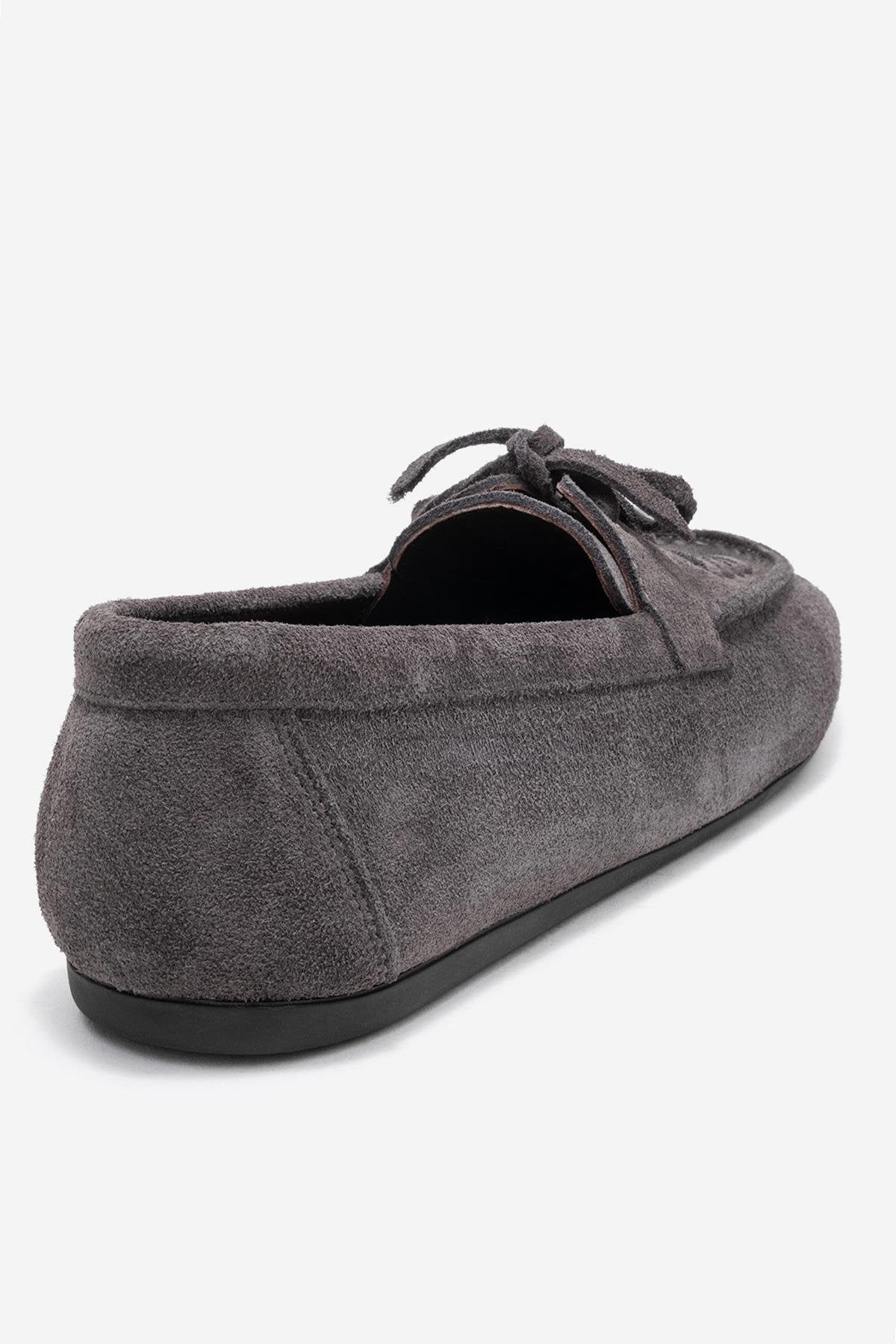Lorven - Smoke Suede Genuine Leather Lace-Up Loafer Shoe – back view showing lace, leather, suede, Vowalisse