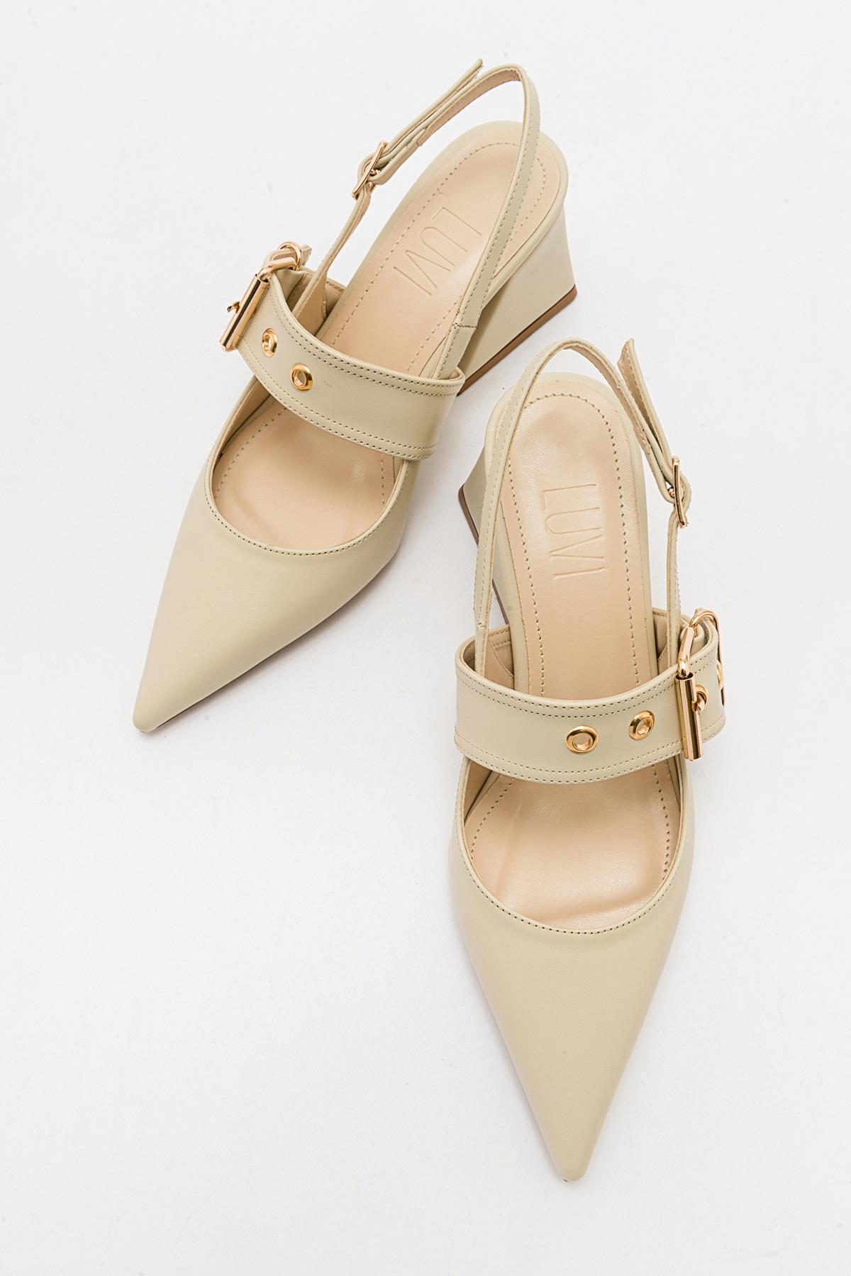 Nepido - Off-White Pointed Toe Backless Block Heel Shoe – side view showing leather, white, Vowalisse