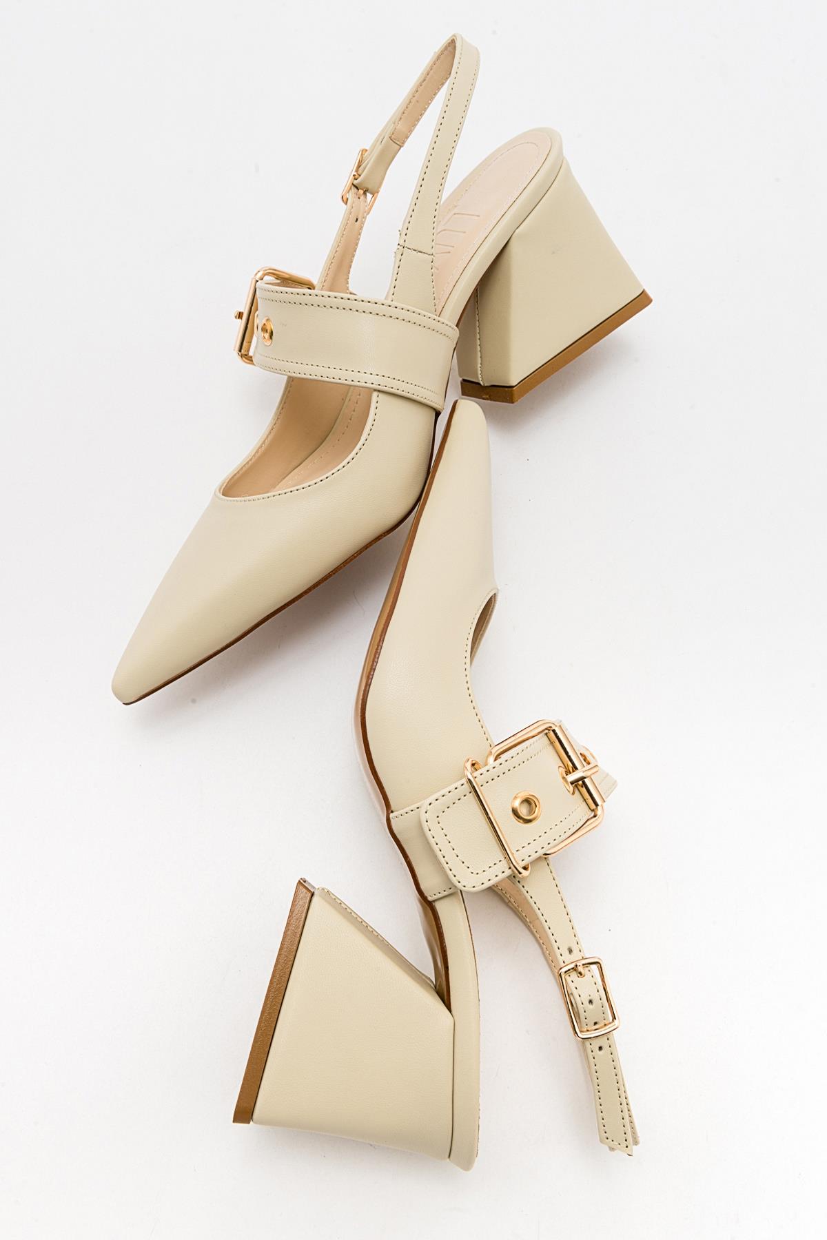 Nepido - Off-White Pointed Toe Backless Block Heel Shoe – heel view showing leather, white, Vowalisse