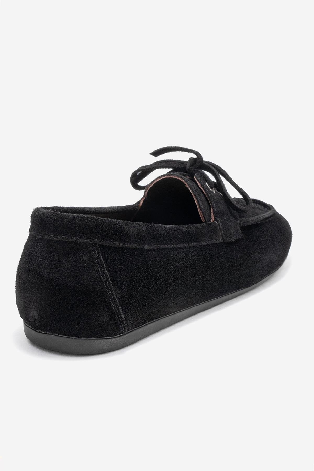 Lorven - Black Suede Genuine Leather Lace-Up Loafer Shoe – back view showing lace, leather, suede, Vowalisse