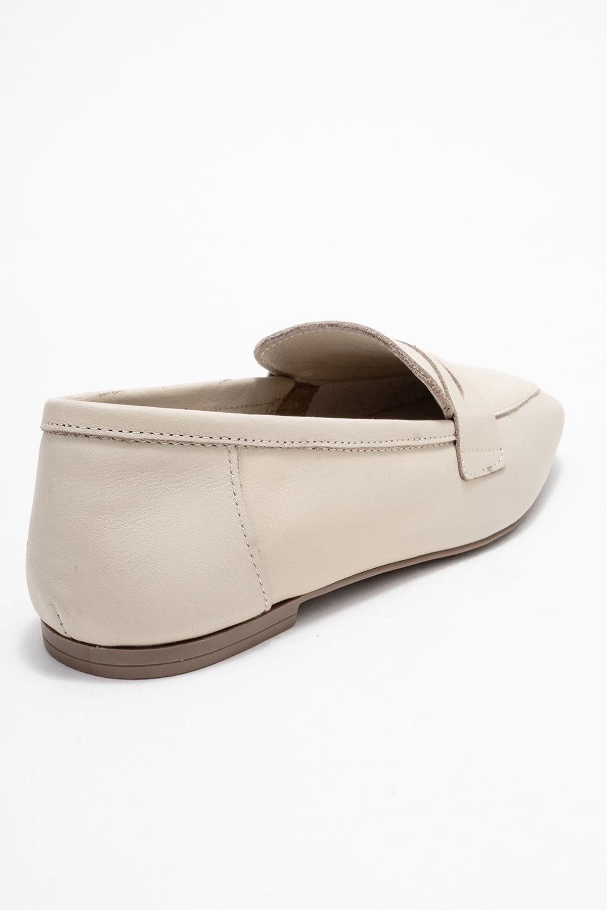 Morne - Ecru Beige Genuine Leather Loafer Shoe – back view showing leather, Vowalisse
