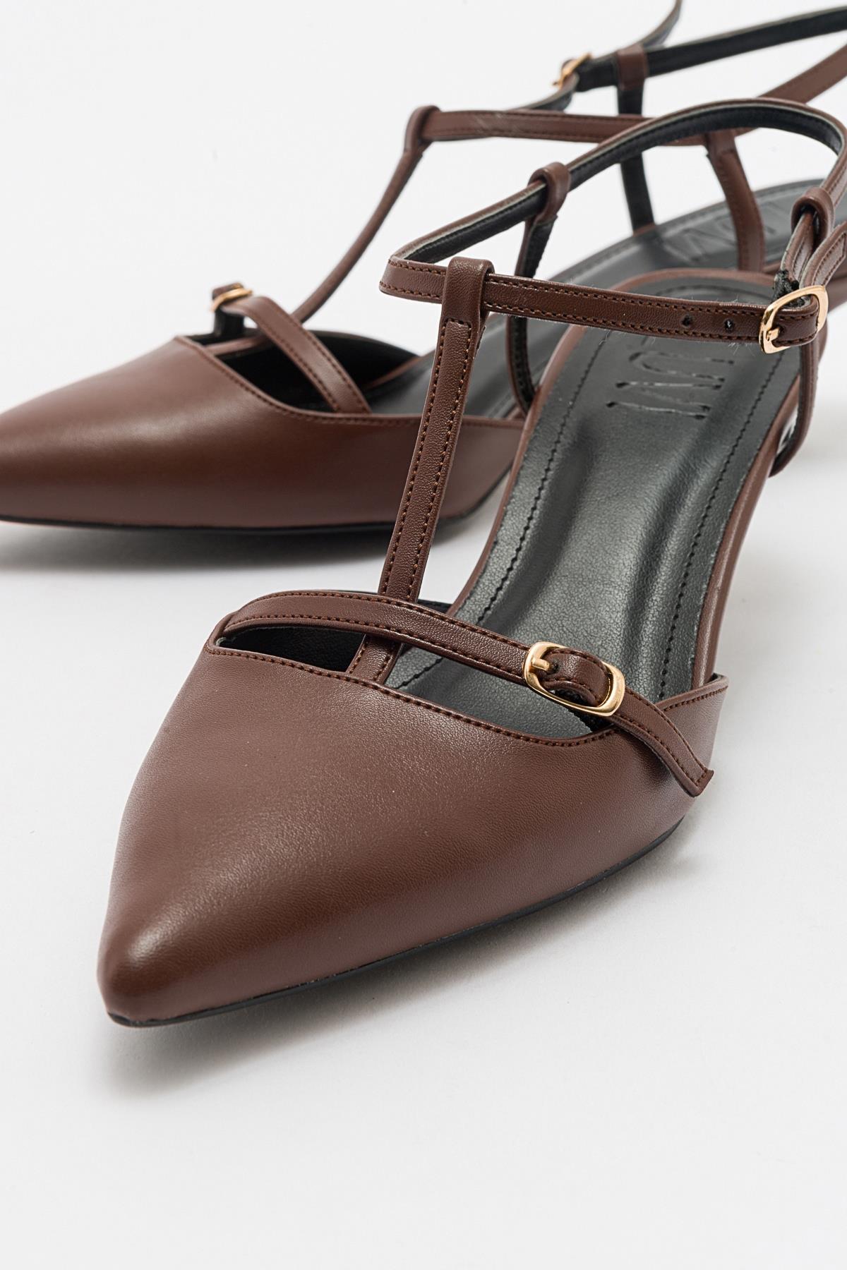 Frans - Cognac Pointed Toe Backless Low Heel Shoe – side view showing leather, Vowalisse