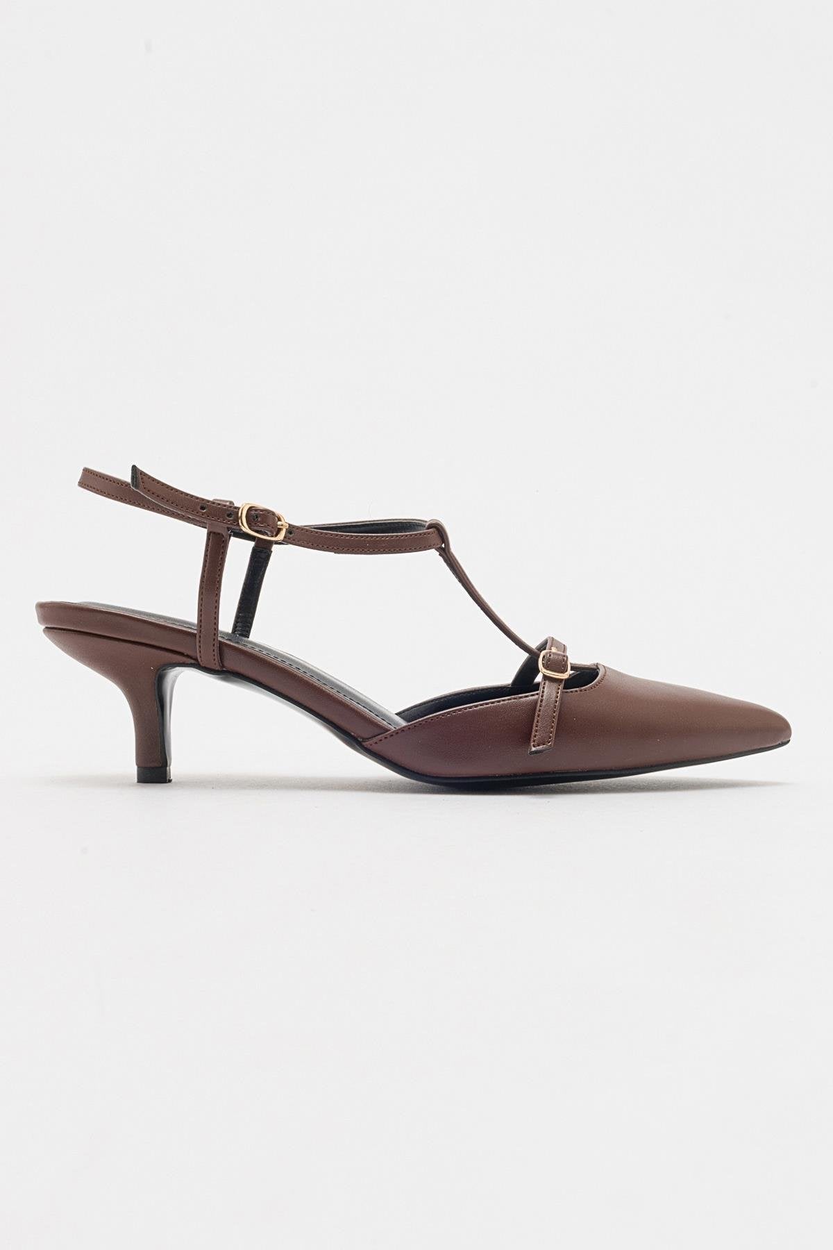 Frans - Cognac Pointed Toe Backless Low Heel Shoe – top view showing leather, Vowalisse
