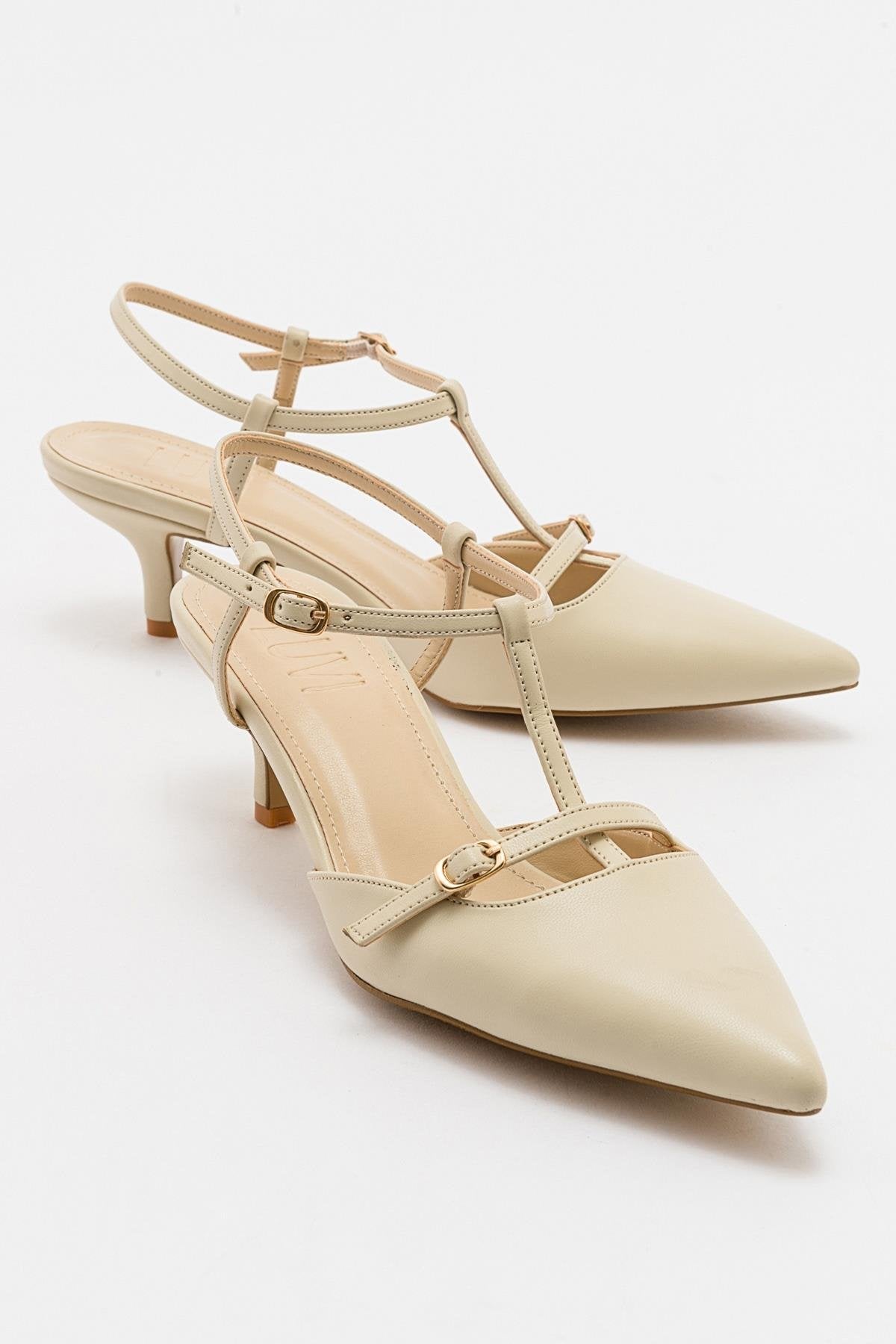 Frans - Off-White Pointed Toe Backless Low Heel Shoe – front three-quarter view showing leather, white, Vowalisse