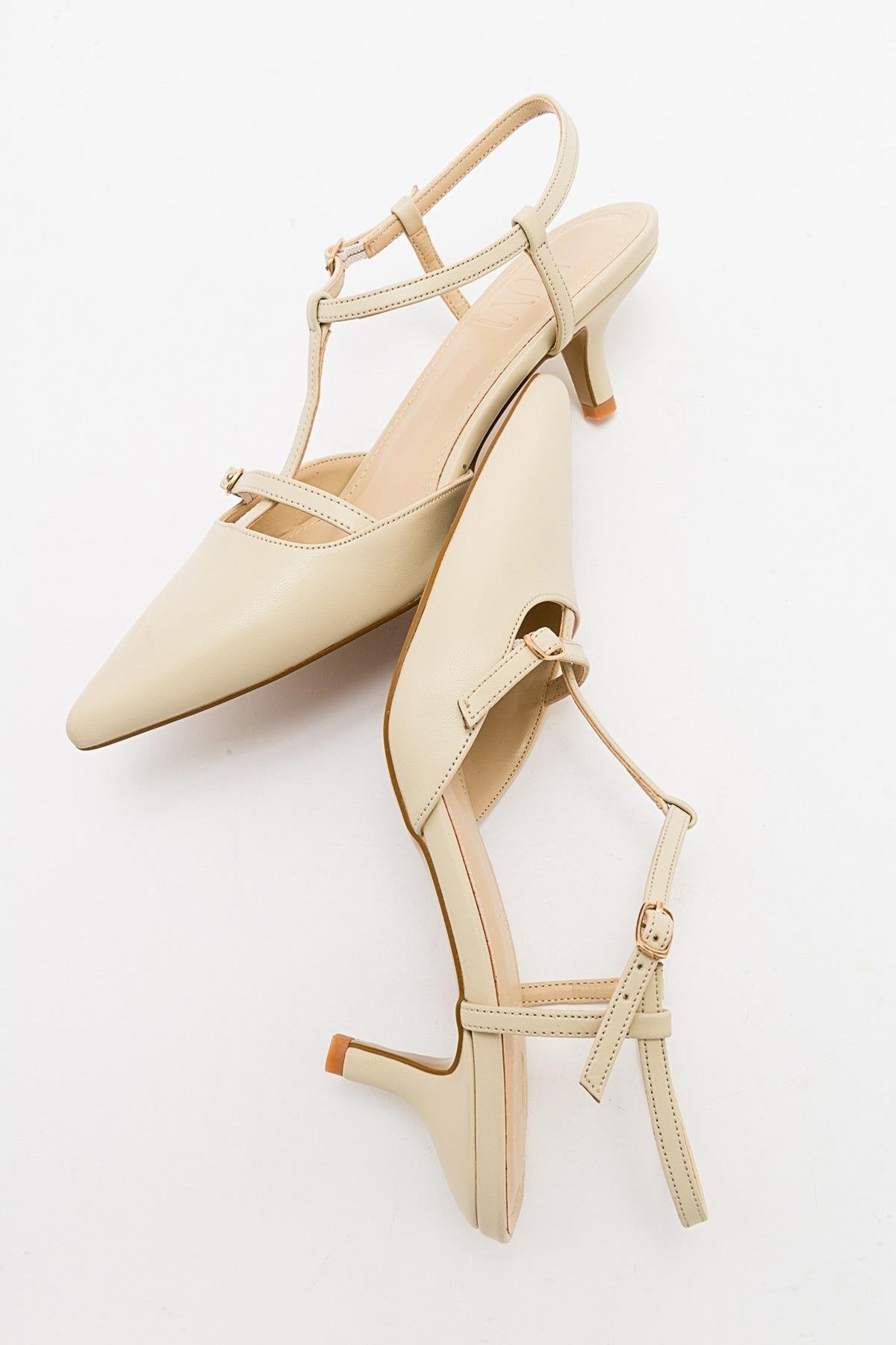 Frans - Off-White Pointed Toe Backless Low Heel Shoe – back view showing leather, white, Vowalisse