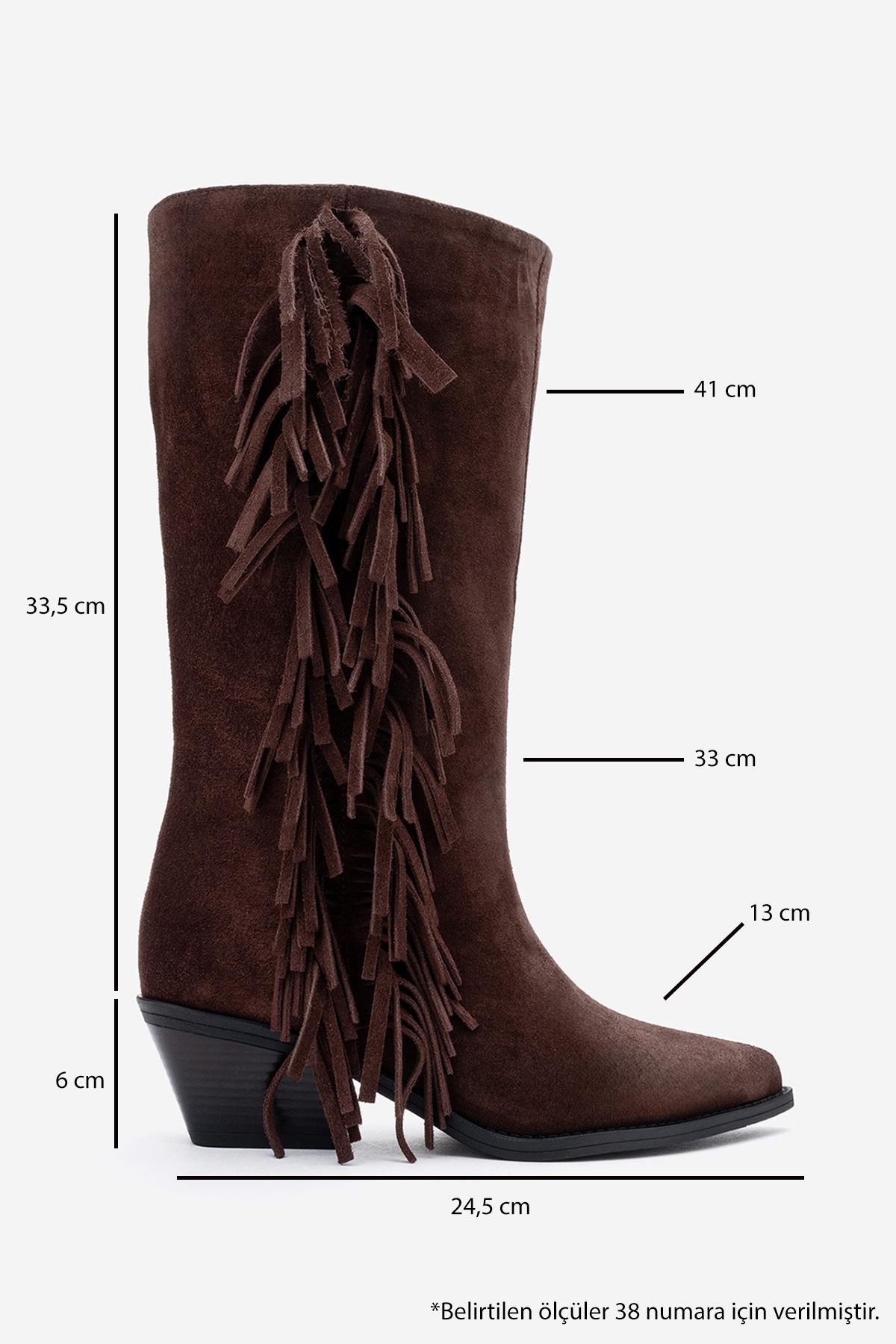 Orlo - Brown Suede Genuine Leather Fringed Western Boot – top view showing leather, suede, Vowalisse