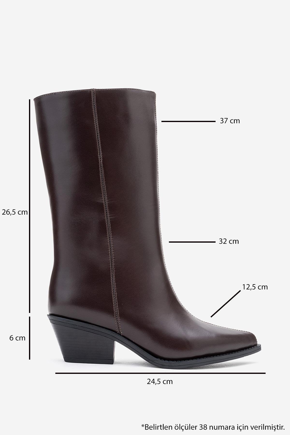 Juana - Brown Genuine Leather Pointed Toe Boot – top view showing leather, red, Vowalisse