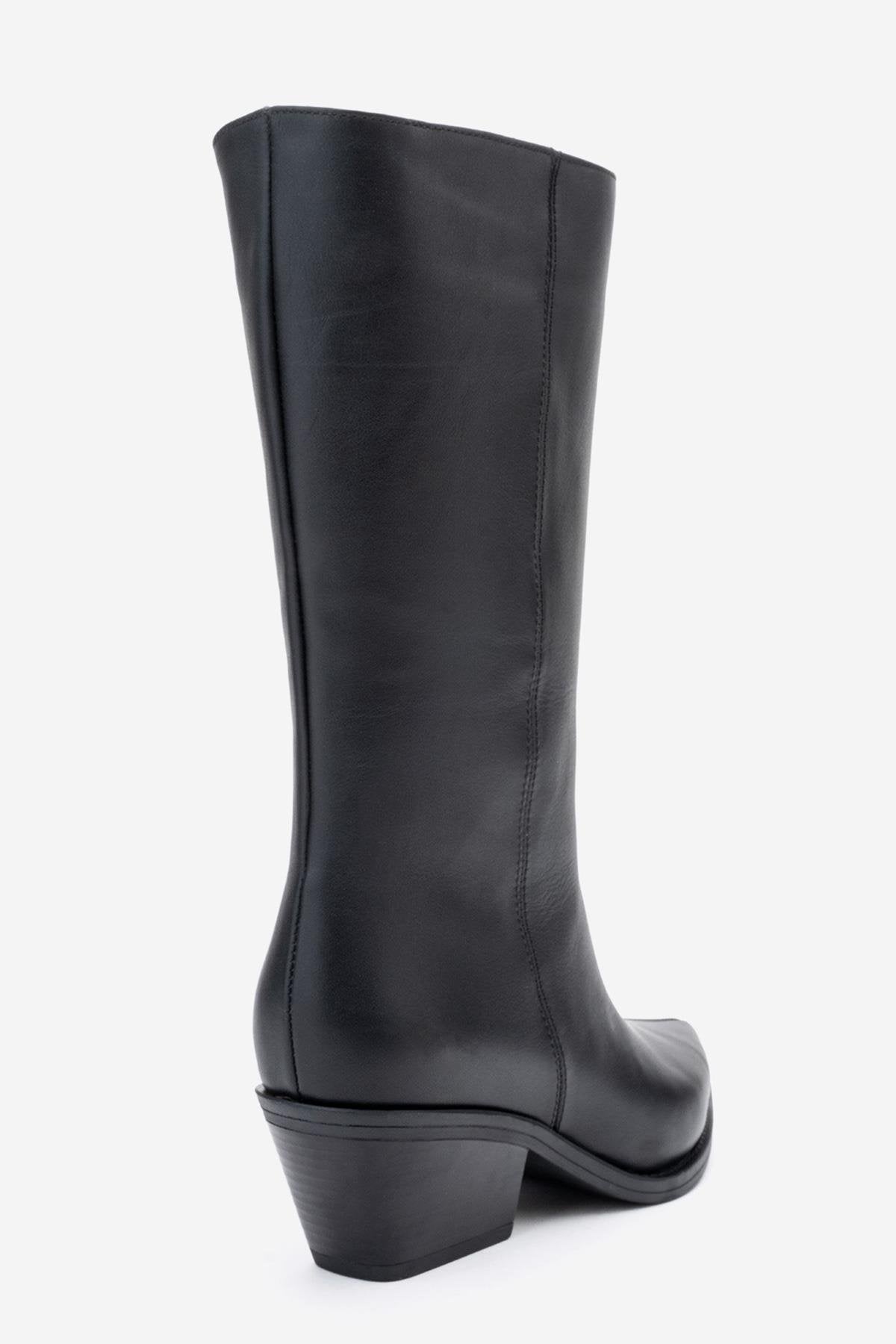Juana - Black Genuine Leather Pointed Toe Boot – back view showing leather, black, Vowalisse