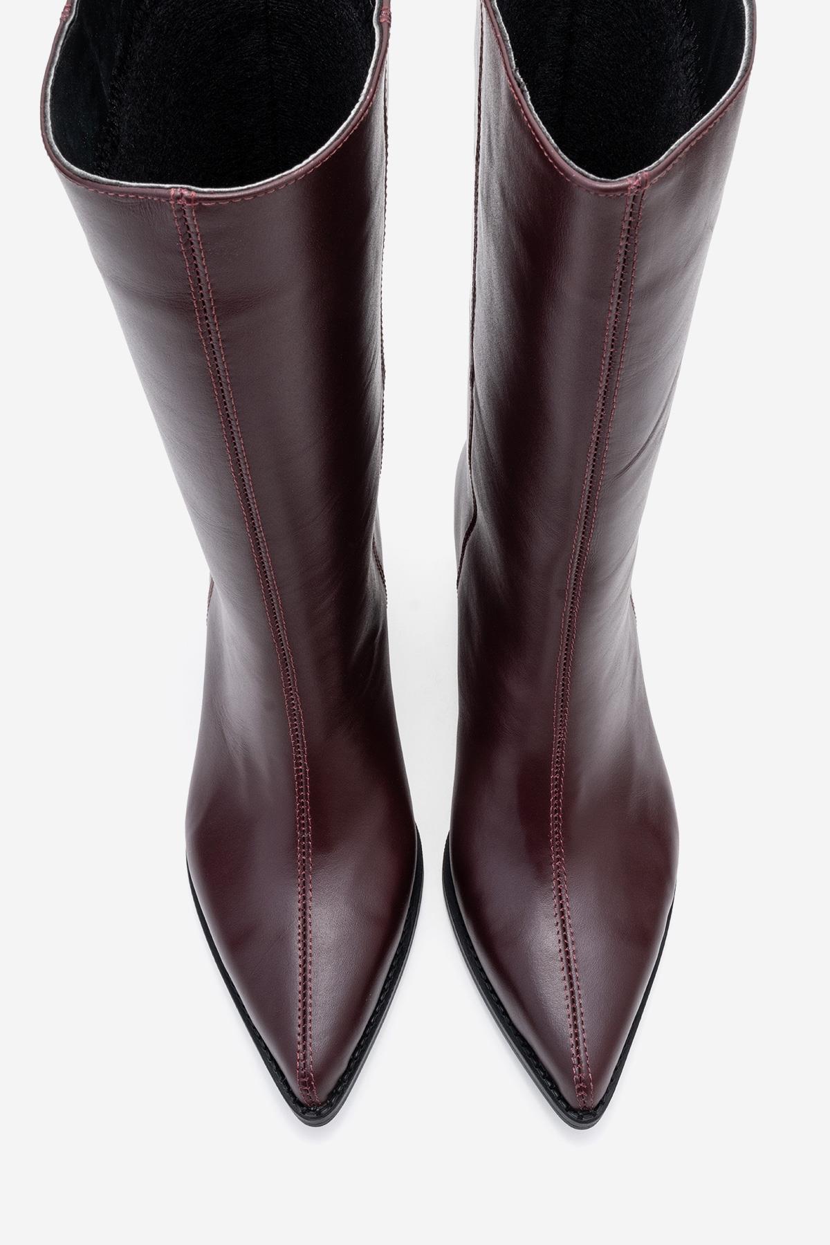 Juana - Burgundy Genuine Leather Pointed Toe Boot – side view showing leather, Vowalisse