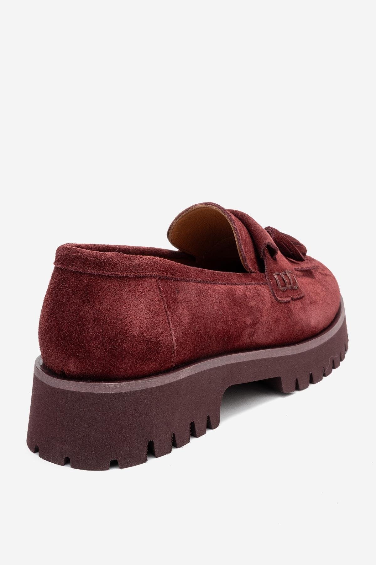 Poen - Burgundy Suede Genuine Leather Tassel Loafer – back view showing leather, suede, Vowalisse
