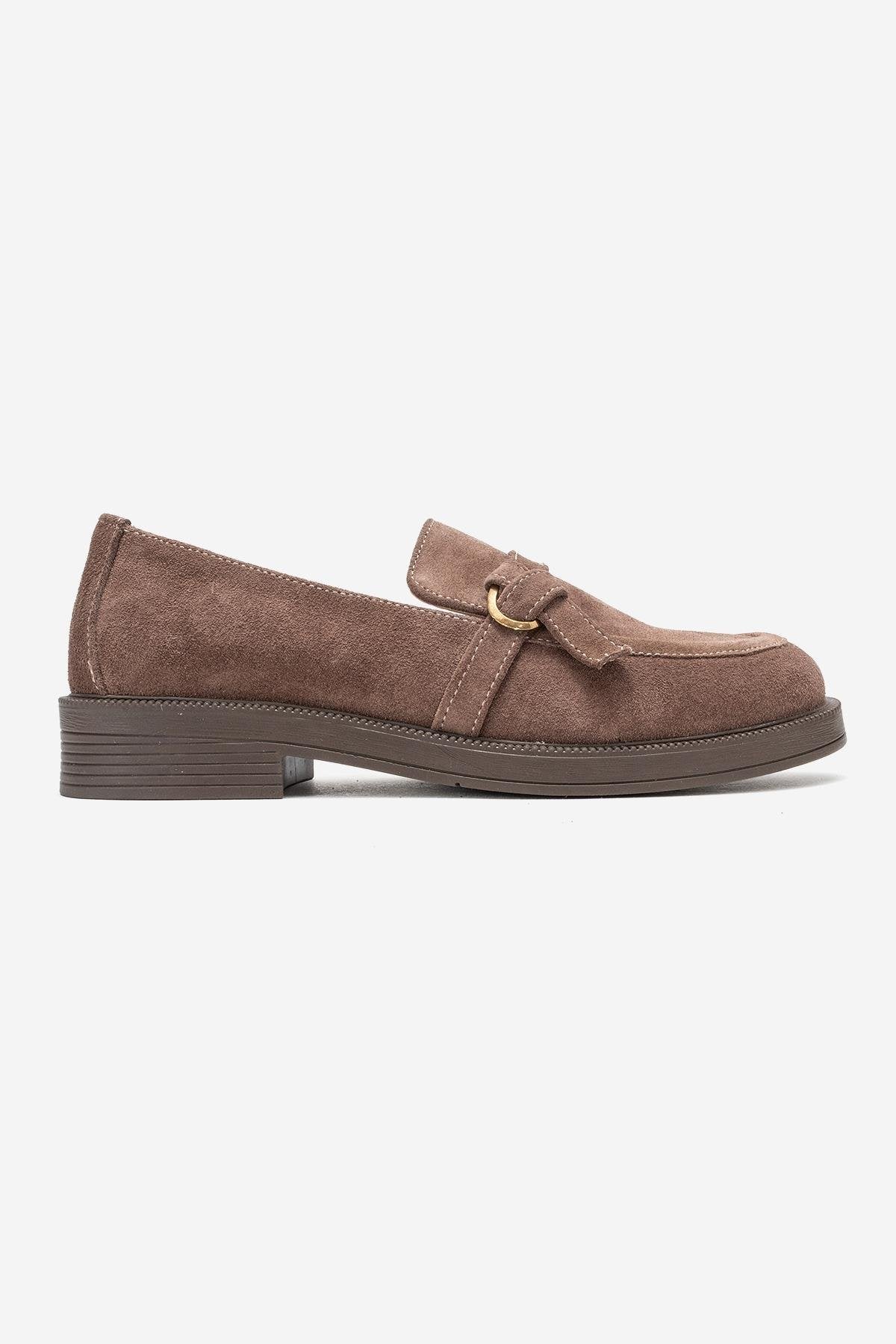 Galea - Taupe Suede Genuine Leather Loafer – top view showing leather, suede, Vowalisse