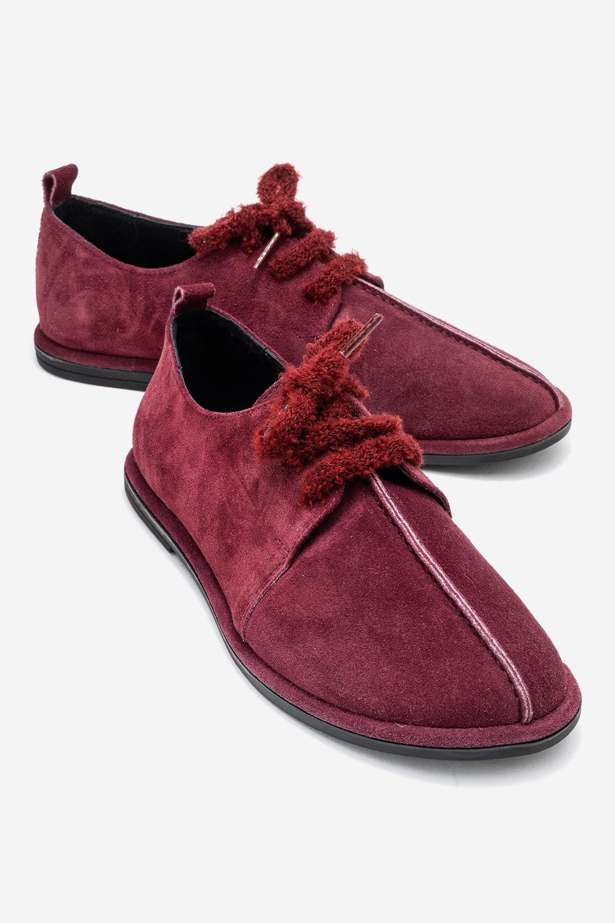 Denora - Burgundy Suede Genuine Leather Casual Shoe – front three-quarter view showing leather, suede, Vowalisse