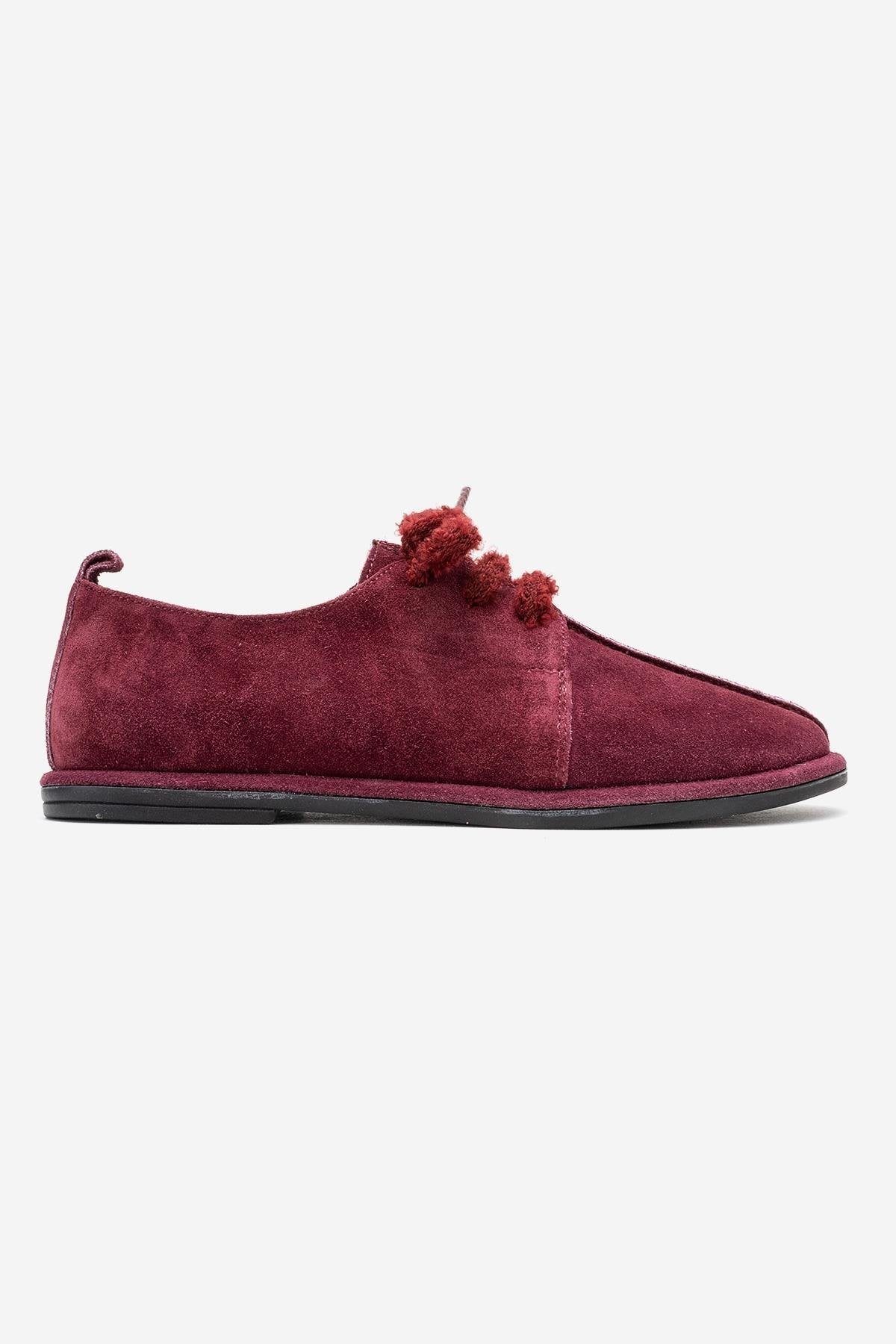 Denora - Burgundy Suede Genuine Leather Casual Shoe – top view showing leather, suede, Vowalisse