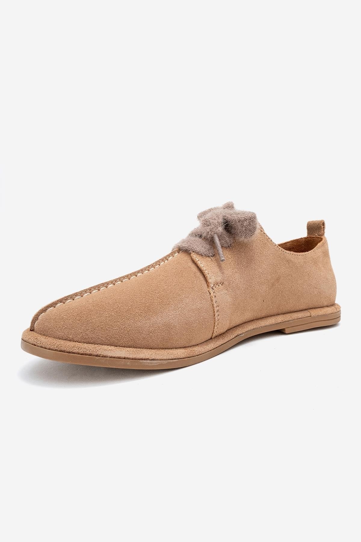 Denora - Beige Genuine Leather Casual Shoe – heel view showing leather, Vowalisse