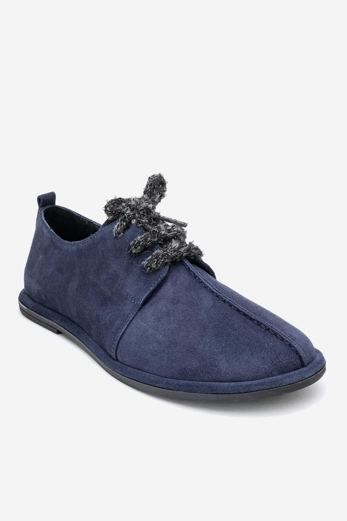 Denora - Navy Genuine Leather Casual Shoe – detail view showing leather, Vowalisse
