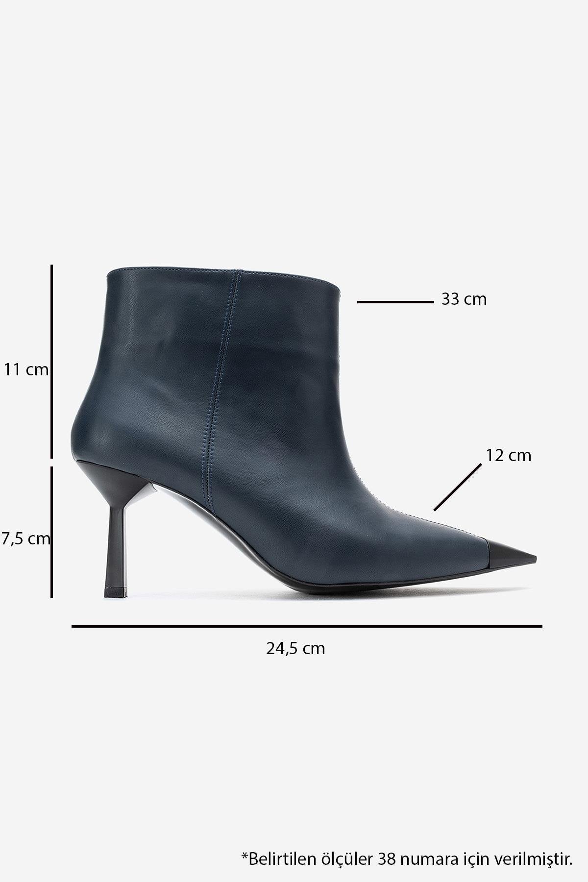 Rassel - Navy Smooth Pointed Toe Stiletto Heel Ankle Boot – top view showing leather, red, Vowalisse