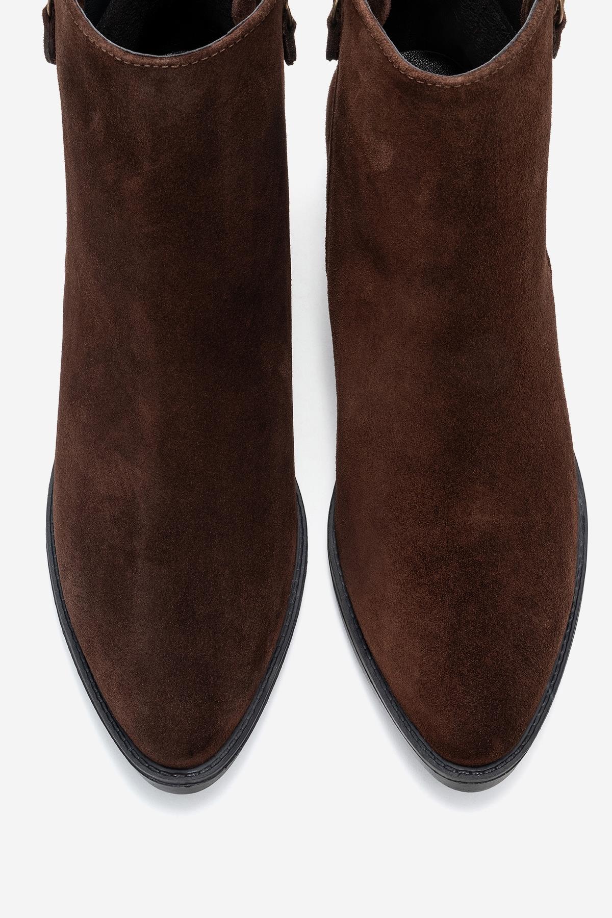 Jayer - Brown Suede Genuine Leather Zip Ankle Boot – side view showing leather, suede, Vowalisse