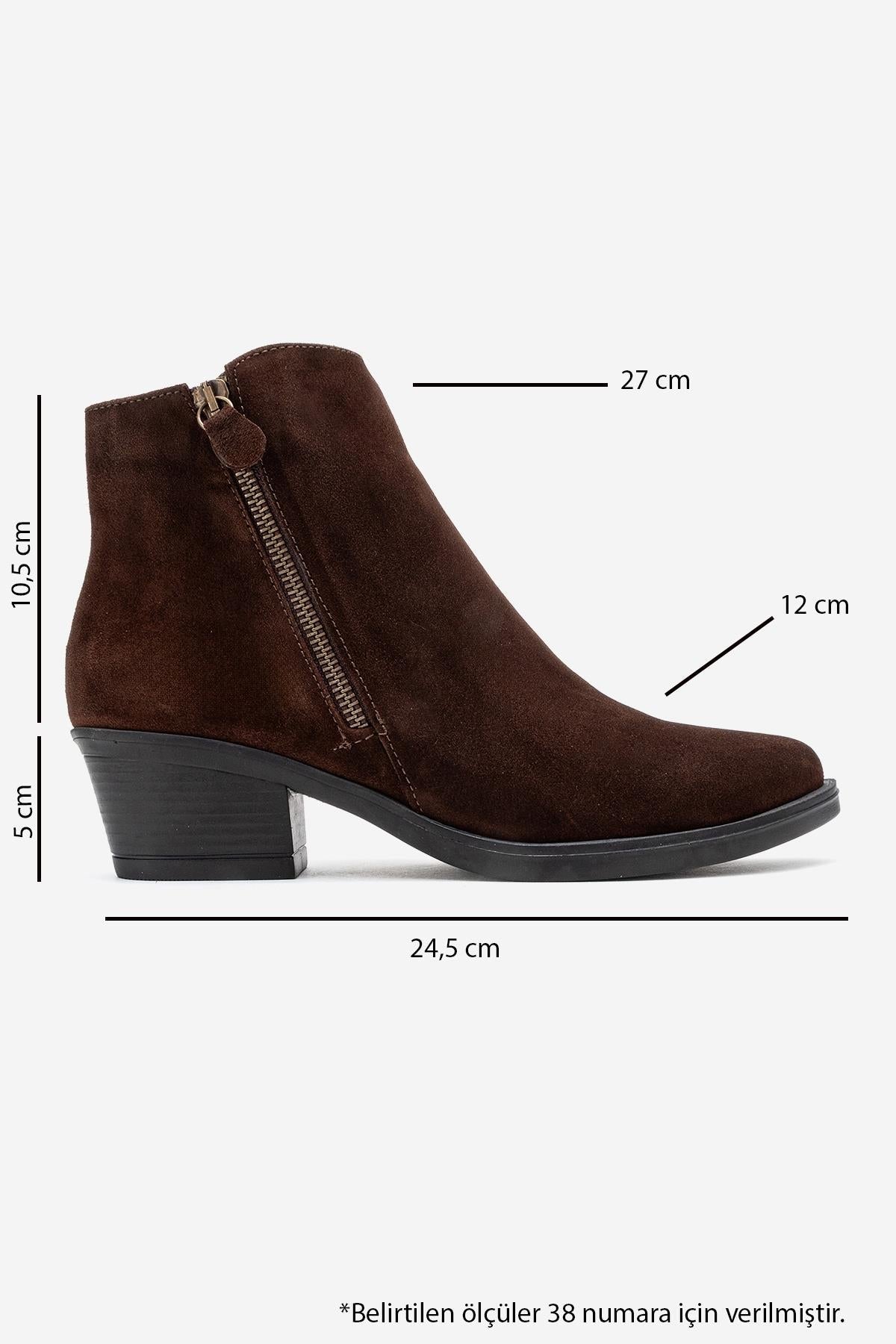 Jayer - Brown Suede Genuine Leather Zip Ankle Boot – top view showing leather, suede, Vowalisse