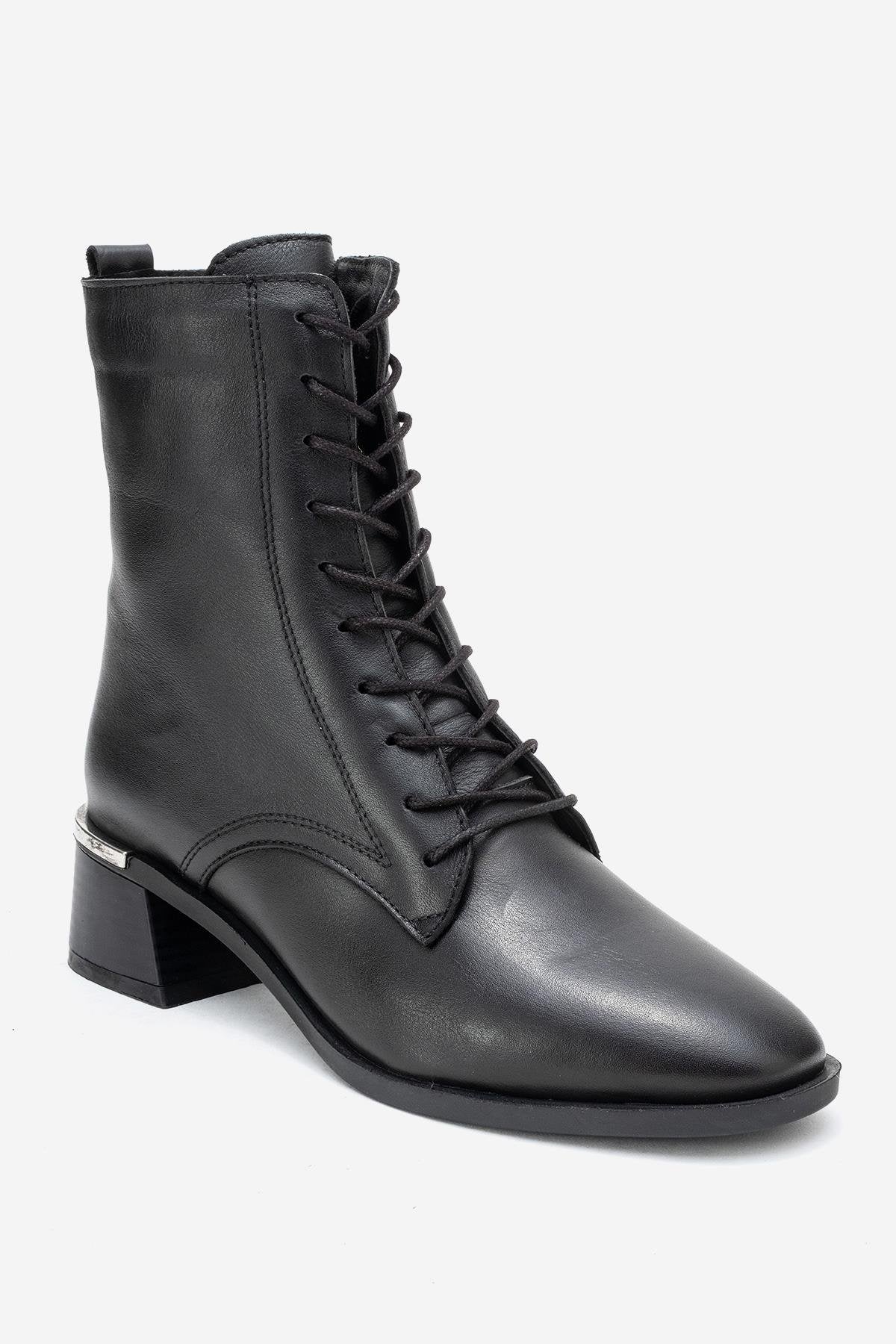 Avia - Black Genuine Leather Block Heel Boot – detail view showing leather, black, Vowalisse