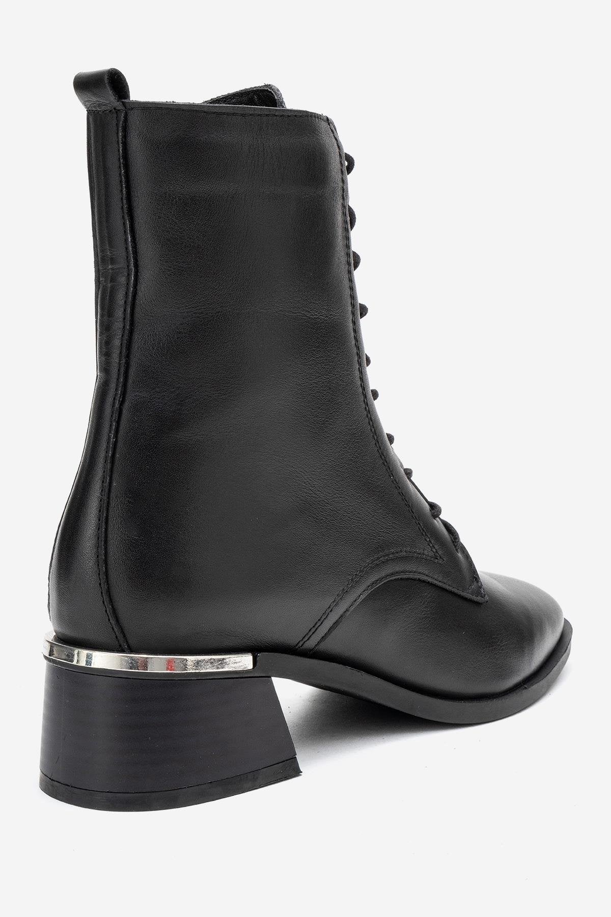 Avia - Black Genuine Leather Block Heel Boot – back view showing leather, black, Vowalisse