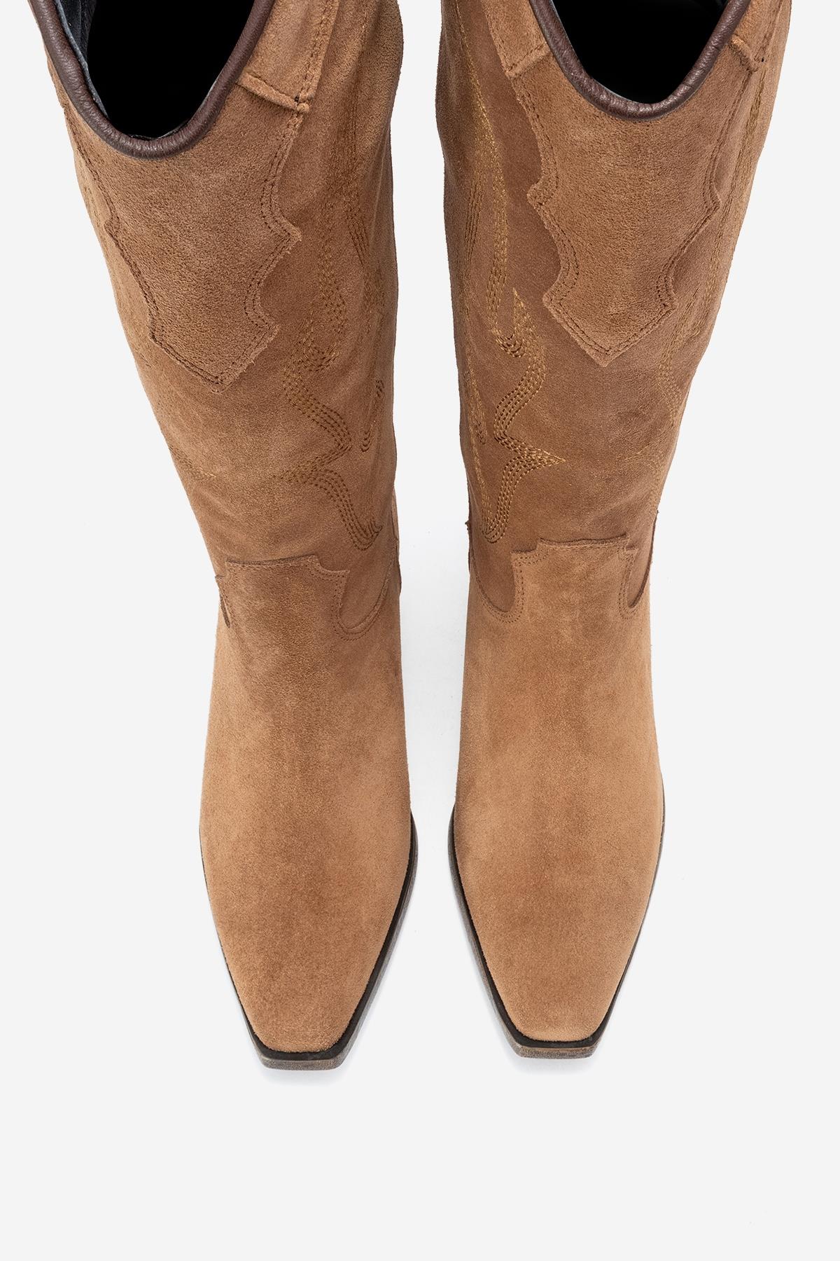 Pietro - Taupe Genuine Leather Western Boot – side view showing leather, suede, Vowalisse