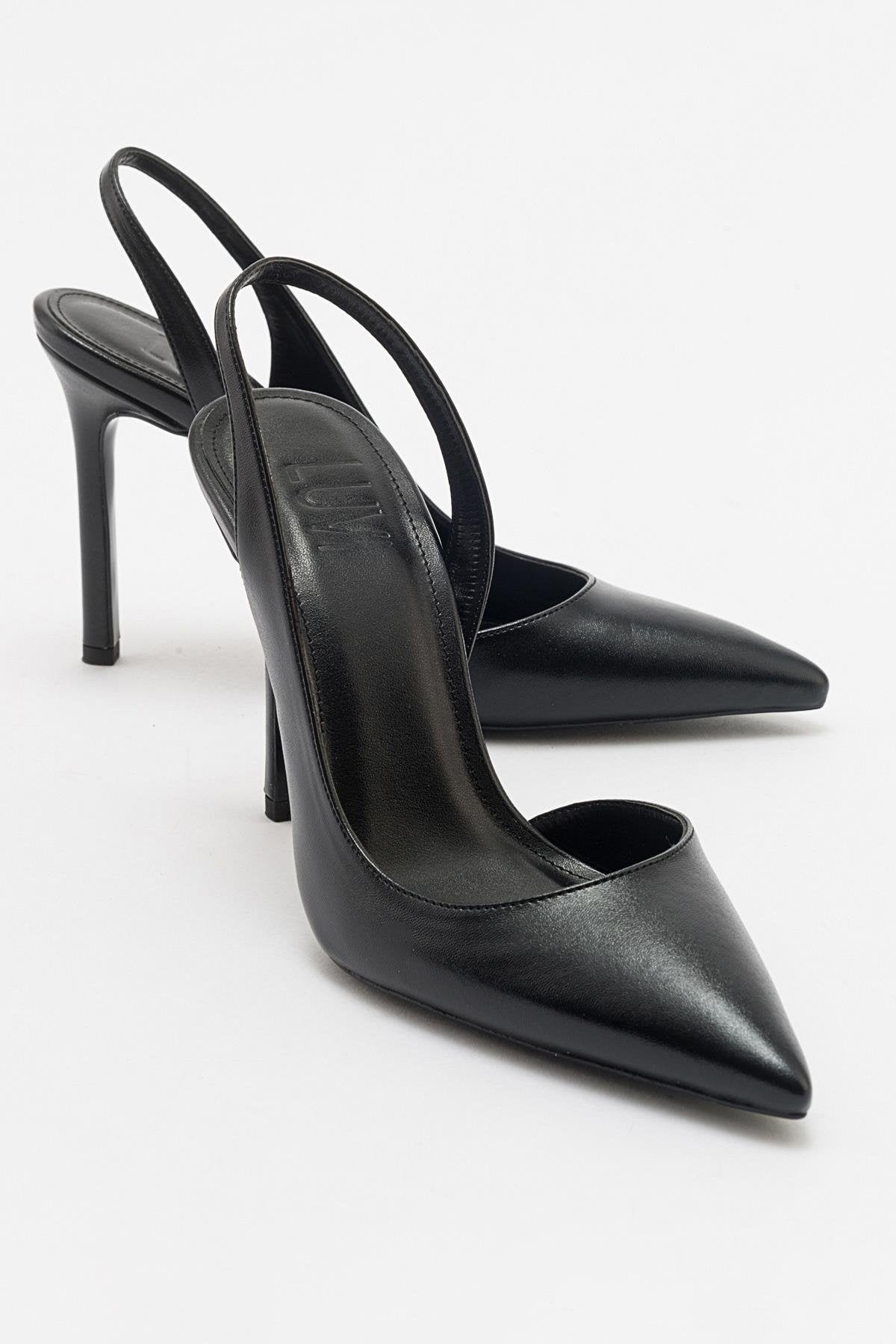 Twine - Black Heeled Shoe – front three-quarter view showing leather, black, Vowalisse