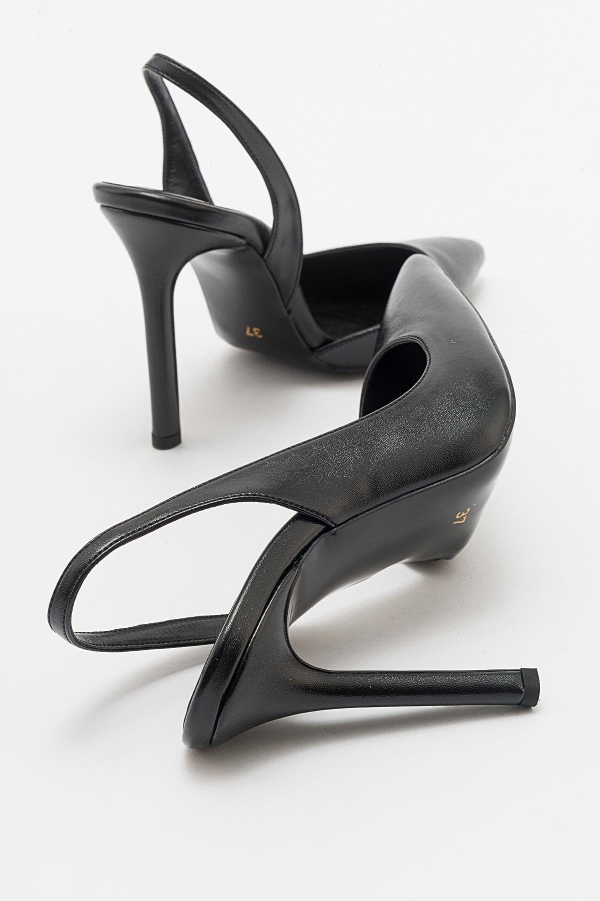 Twine - Black Heeled Shoe – side view showing leather, black, Vowalisse