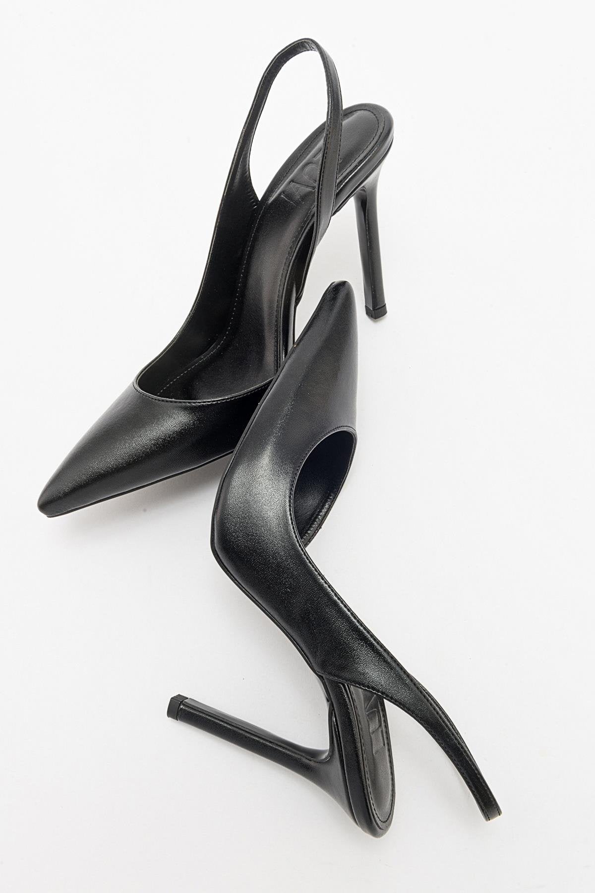 Twine - Black Heeled Shoe – back view showing leather, black, Vowalisse