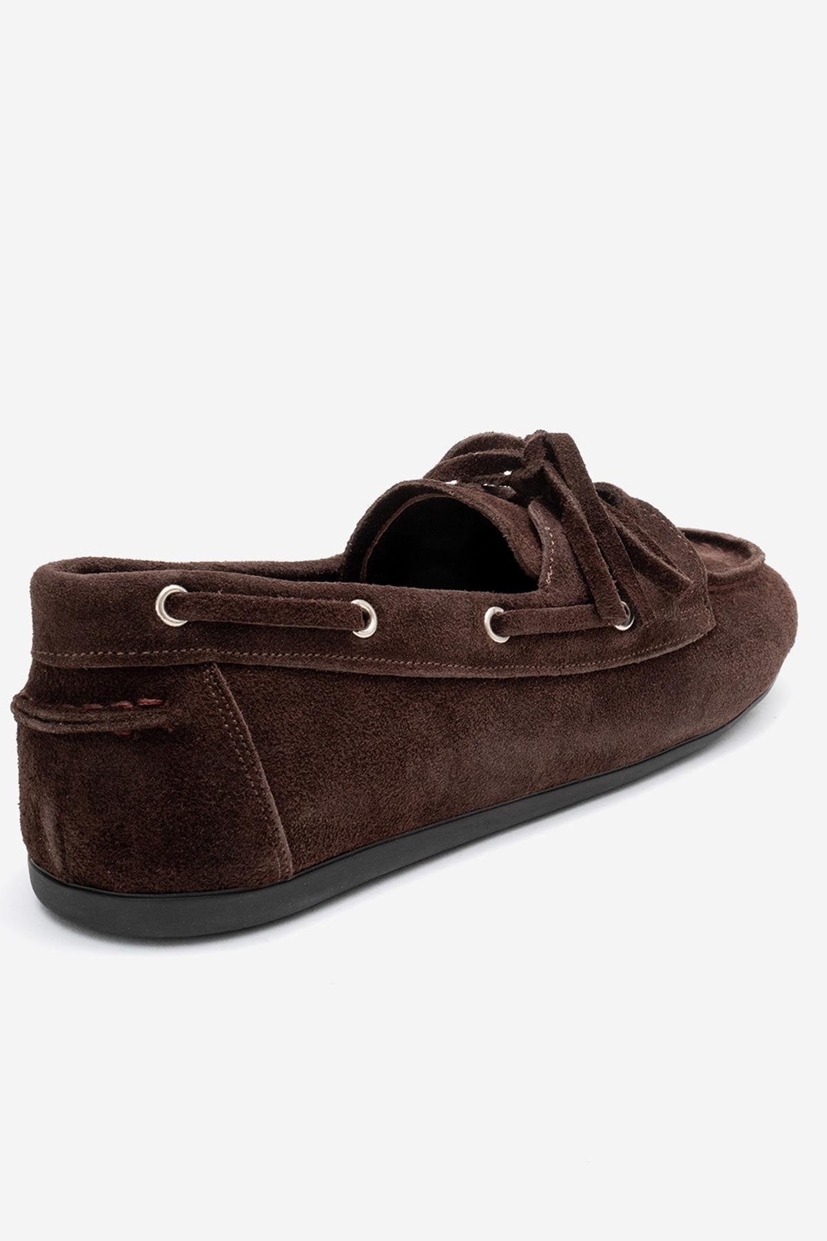 Serelis - Brown Suede Genuine Leather Lace-Up Loafer – back view showing lace, leather, suede, Vowalisse