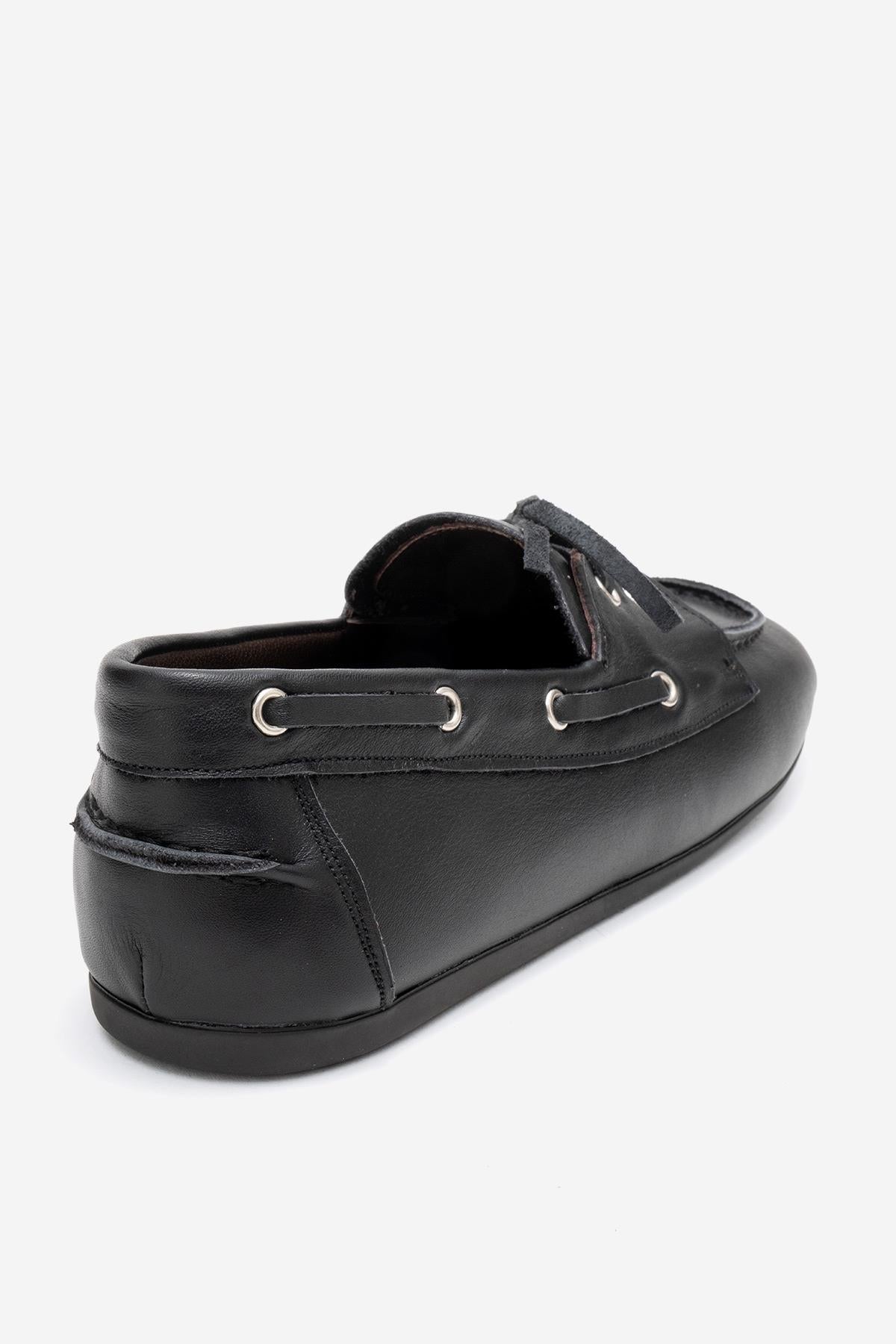 Serelis - Black Genuine Leather Lace-Up Loafer – back view showing lace, leather, black, Vowalisse