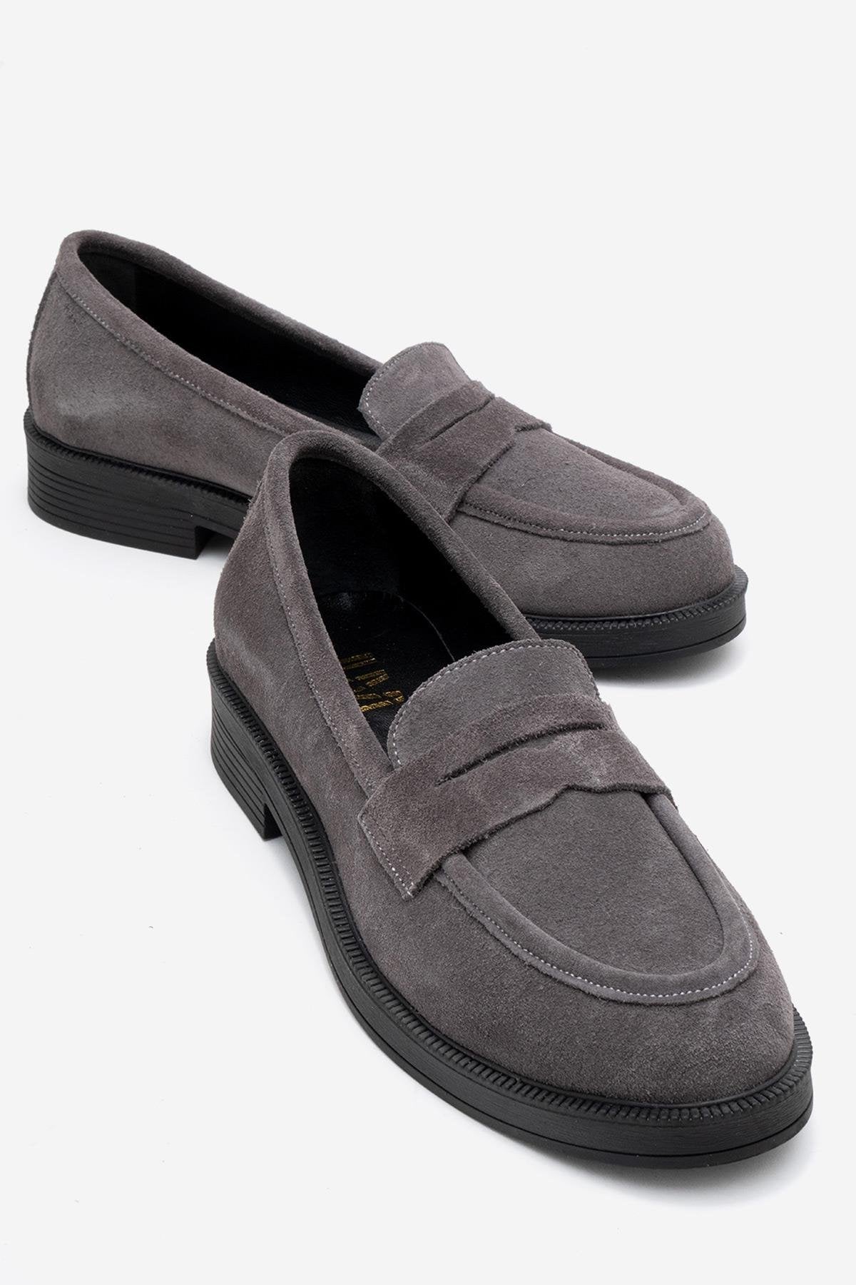 Bree - Smoke Suede Genuine Leather Loafer – front three-quarter view showing leather, suede, Vowalisse