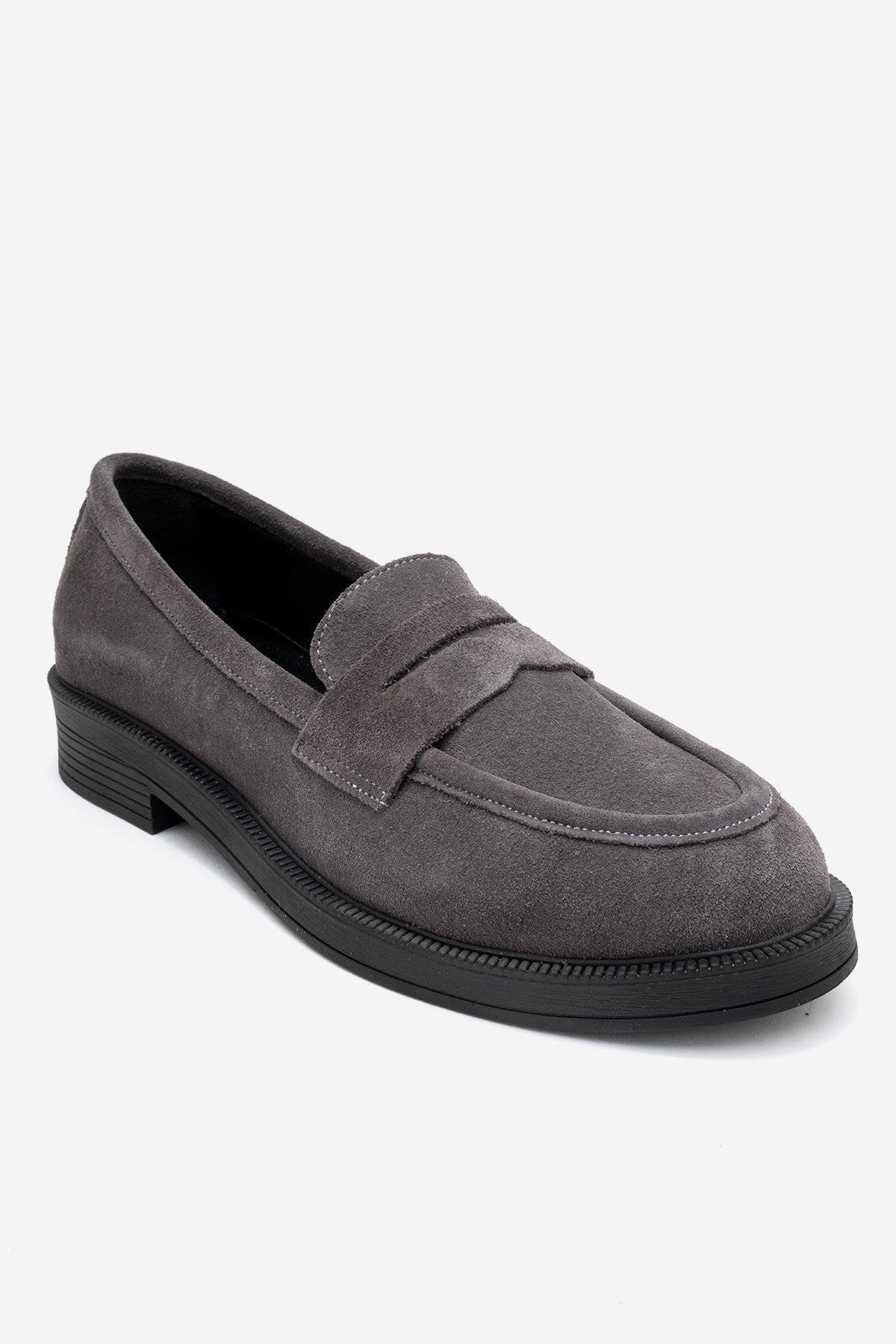Bree - Smoke Suede Genuine Leather Loafer – detail view showing leather, suede, Vowalisse
