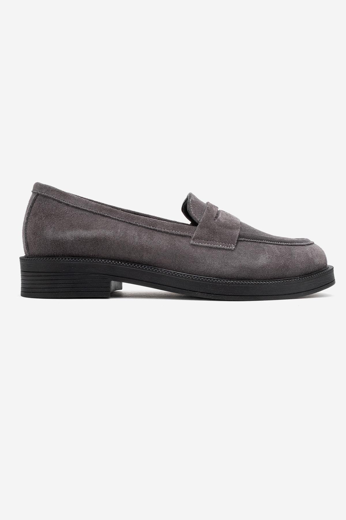 Bree - Smoke Suede Genuine Leather Loafer – top view showing leather, suede, Vowalisse