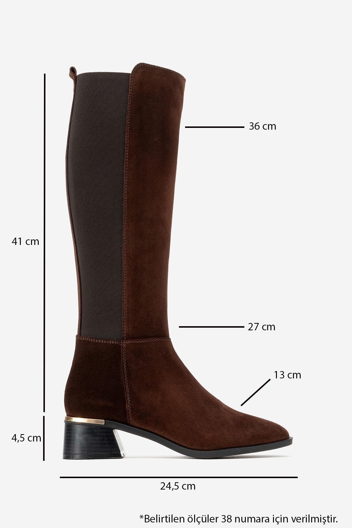 Rochos - Brown Suede Genuine Leather Knee-High Boot – top view showing leather, suede, Vowalisse