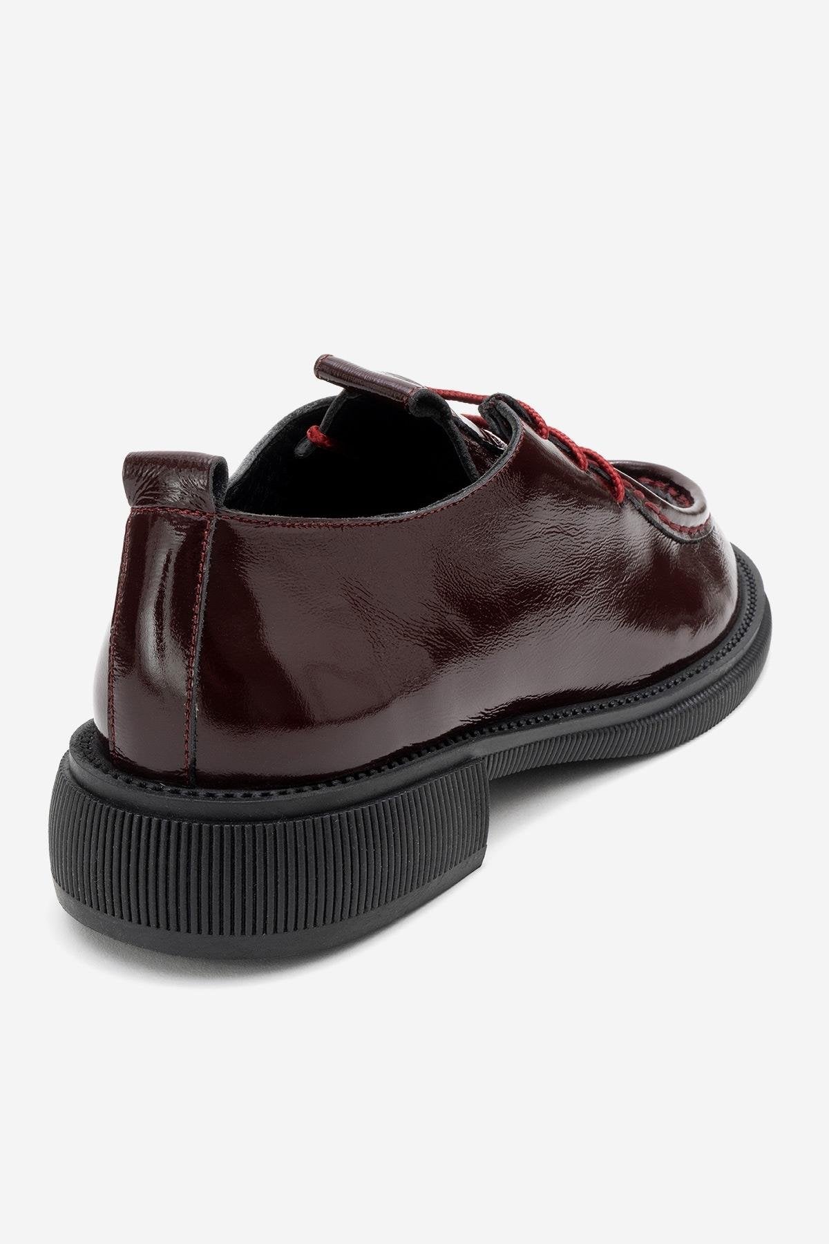 Band - Burgundy Crinkled Patent Genuine Leather Lace-Up Loafer – back view showing lace, leather, Vowalisse