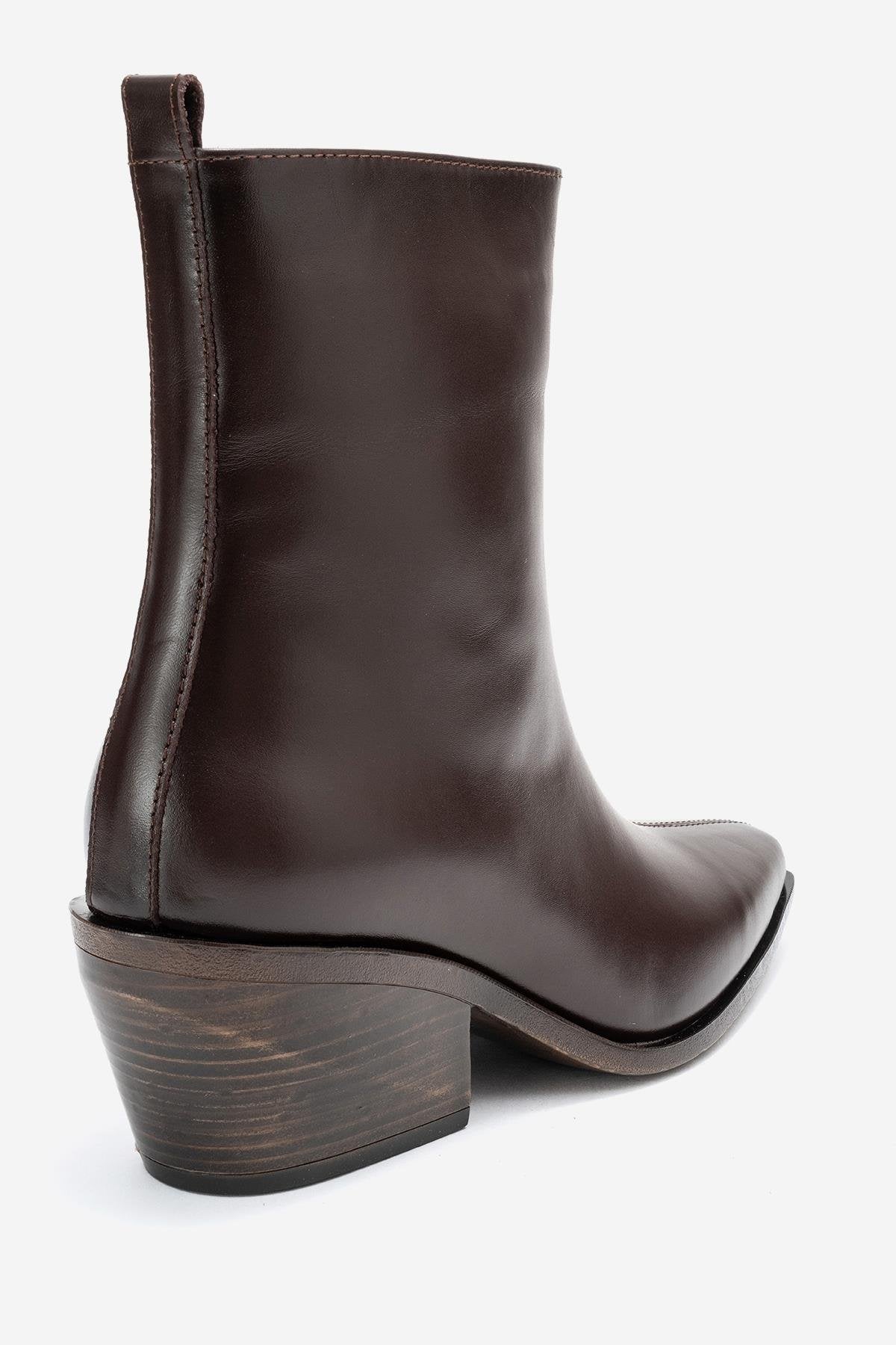 Lexia - Brown Genuine Leather Western Boot – back view showing leather, Vowalisse