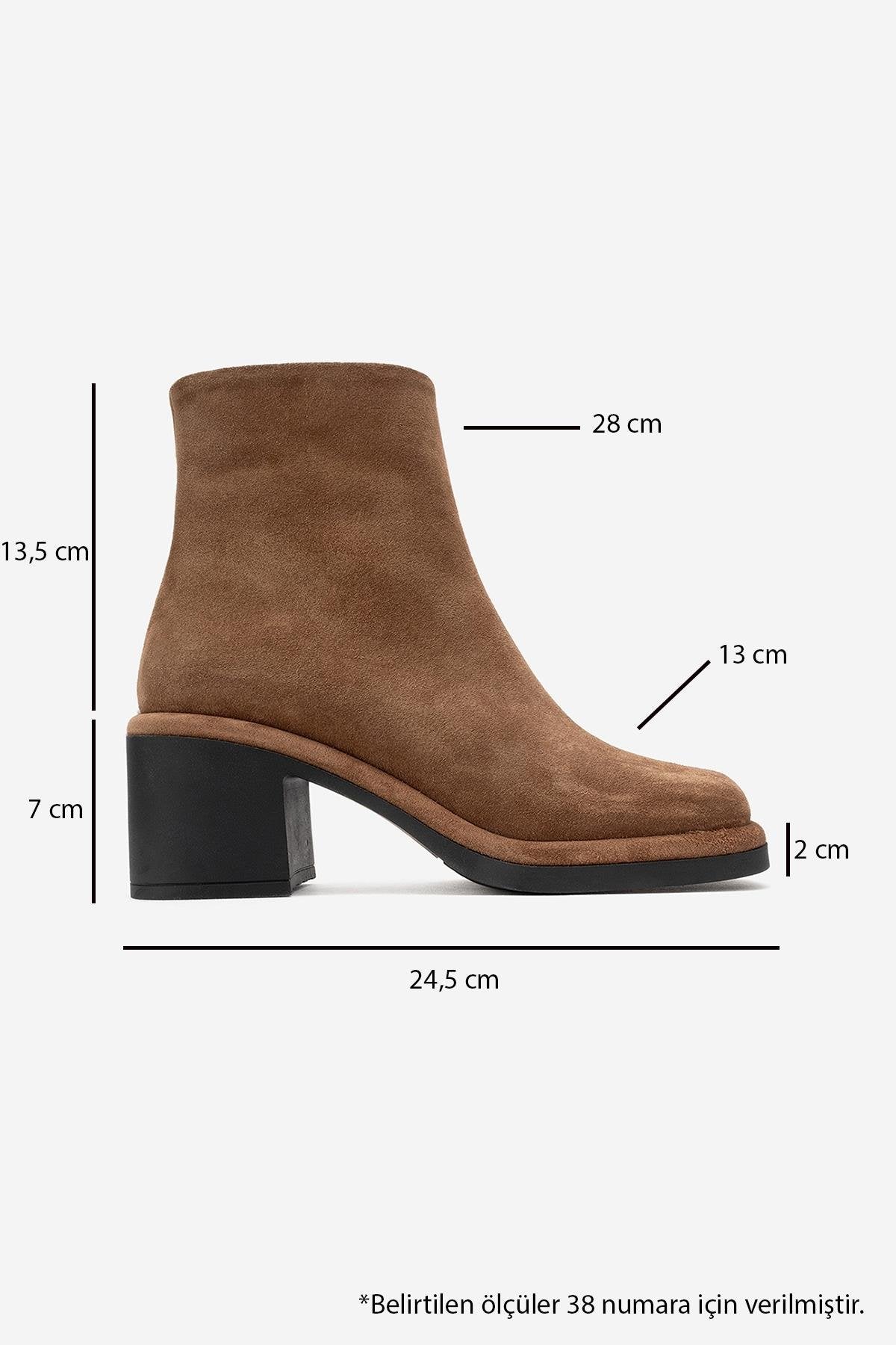 Junae - Cognac Genuine Leather Block Heel Boot – top view showing leather, suede, Vowalisse