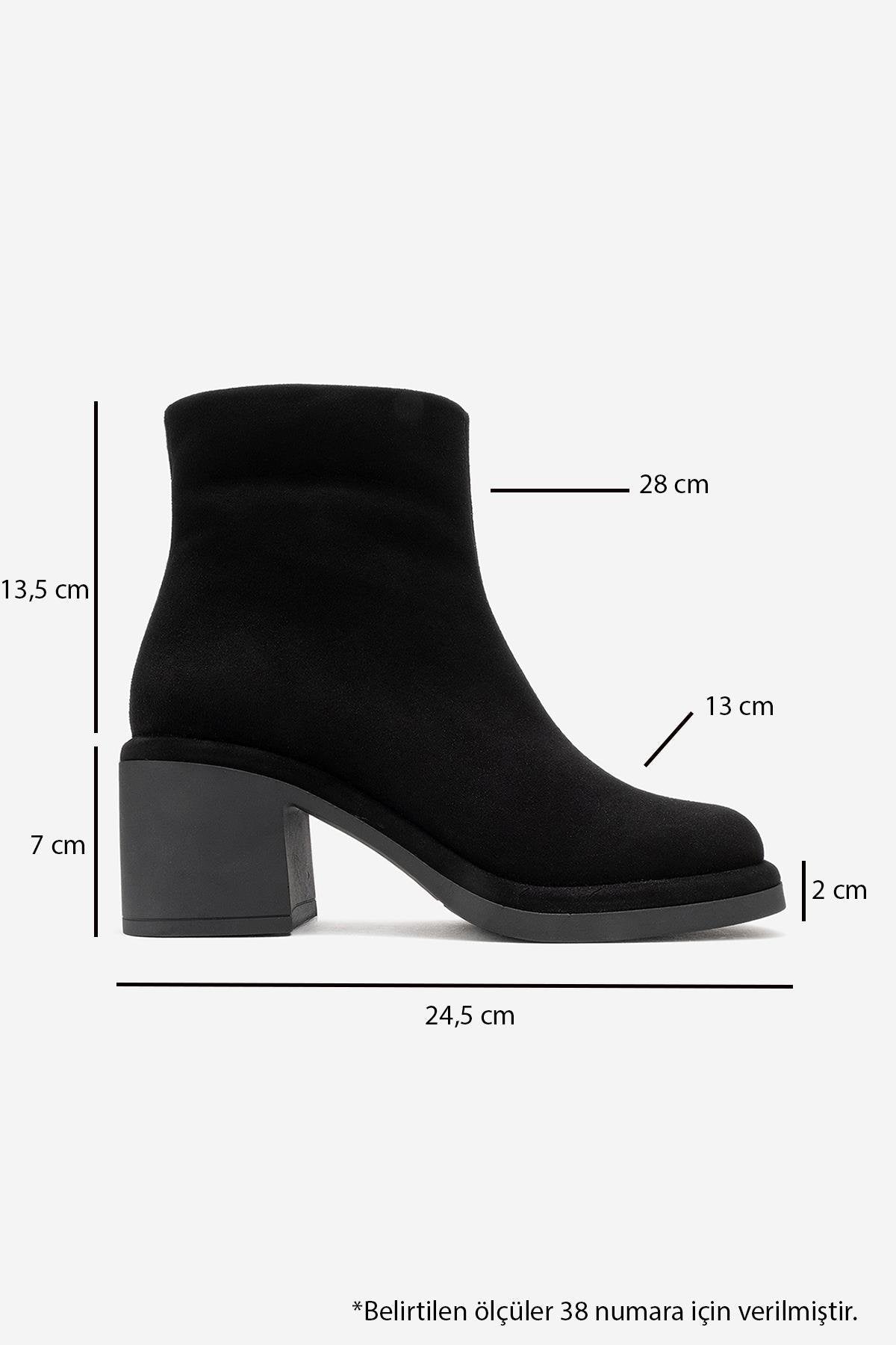 Junae - Black Genuine Leather Block Heel Boot – top view showing leather, suede, black, Vowalisse